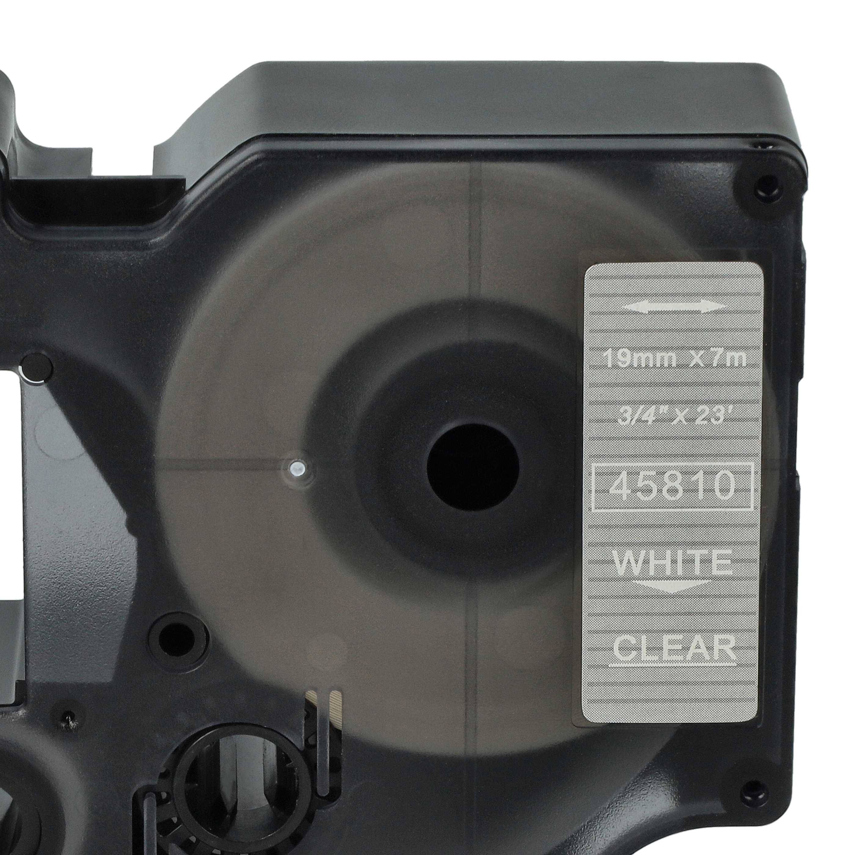 vhbw Schriftband-Kassette kompatibel mit Dymo LabelWriter Duo 400, Duo, Duo 450 Etiketten-Drucker 7m x 19mm Weiß auf Transparent, Kunststoff