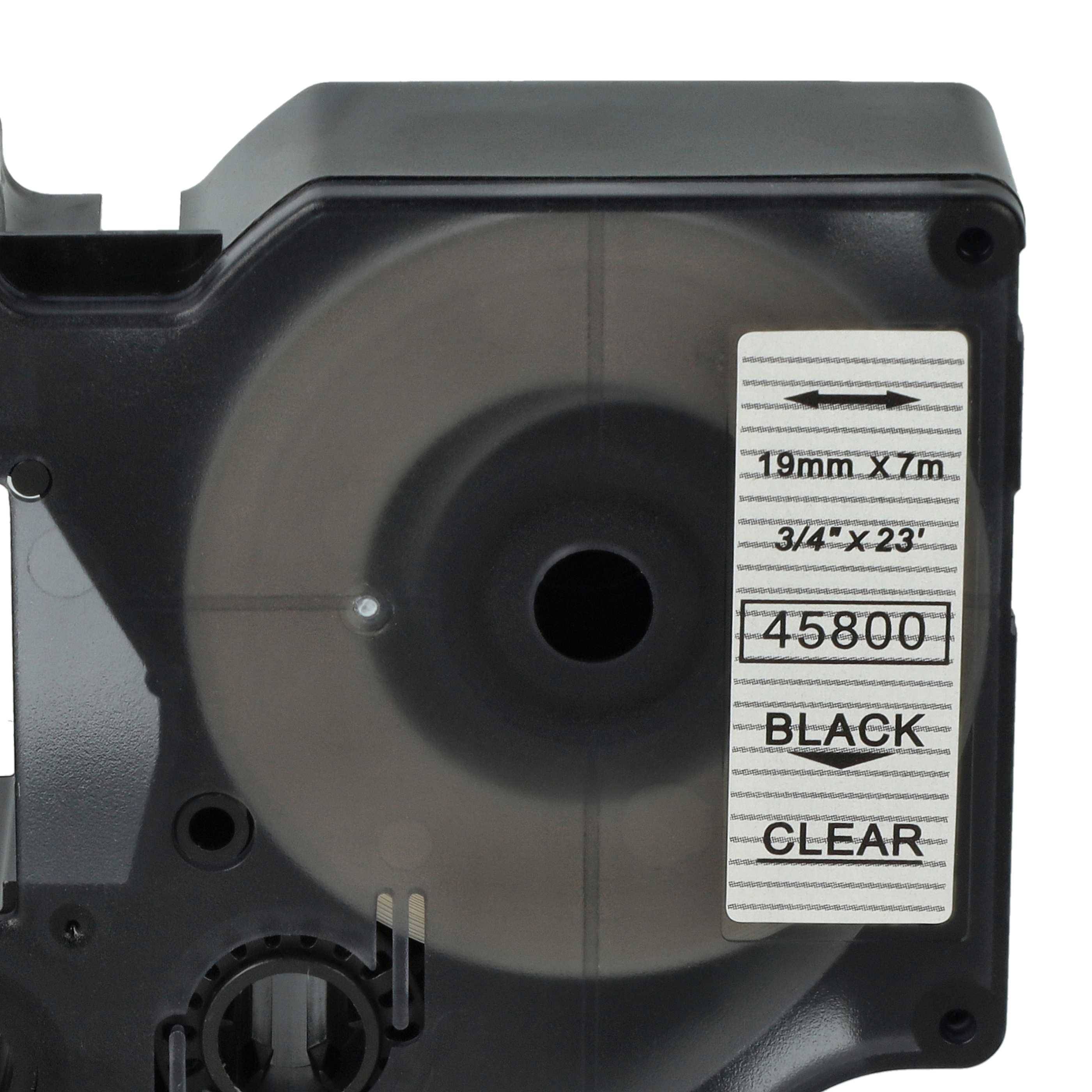 vhbw Schriftband-Kassette kompatibel mit Dymo LabelManager 420P | 400, 450D, 450, 500 Etiketten-Drucker 7m x 19mm Schwarz auf Transparent