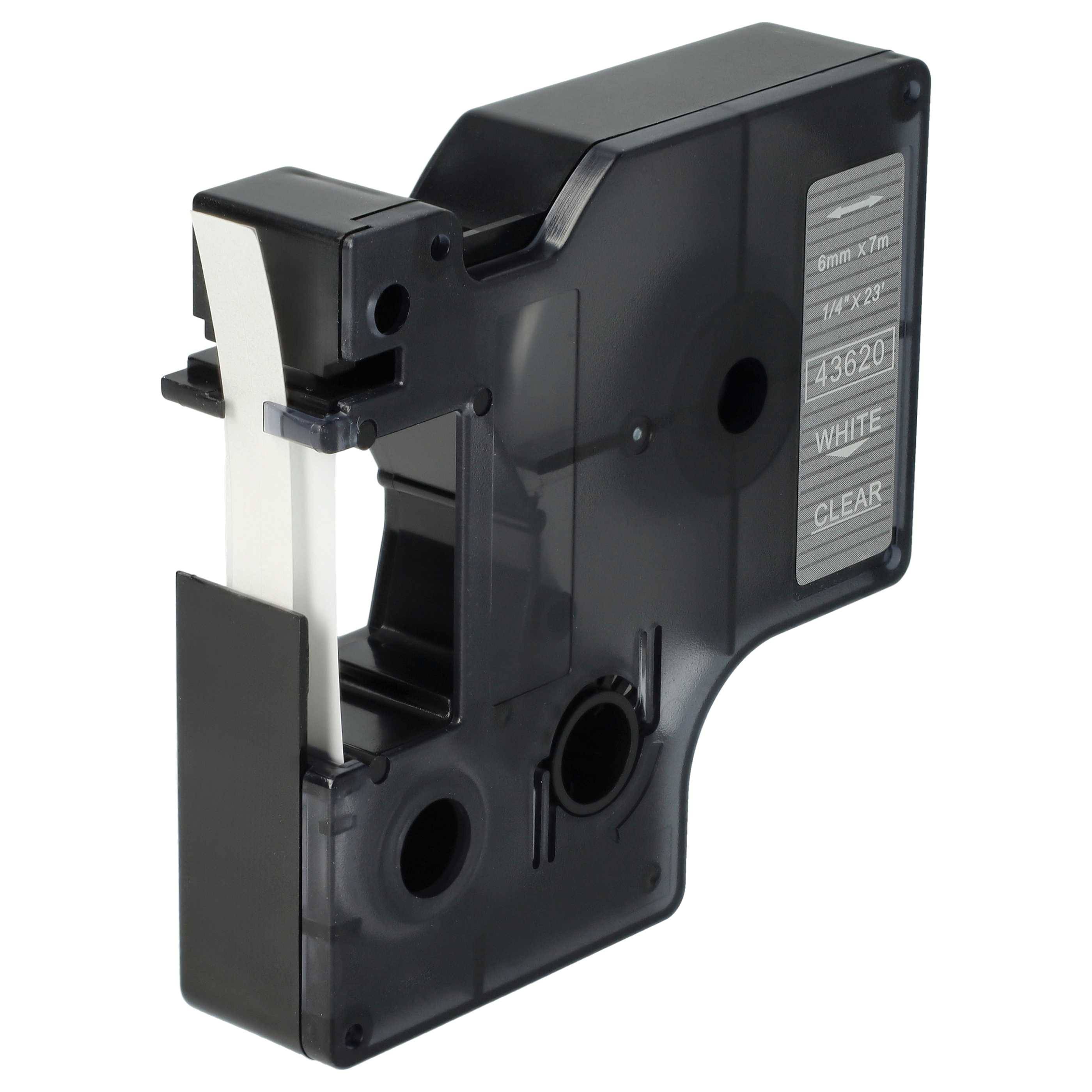 vhbw Schriftband-Kassette kompatibel mit Dymo LabelManager 210D | 300, 200, 260P, 280, 100 Plus, 160 Etiketten-Drucker 7m x 6mm Weiß auf Transparent