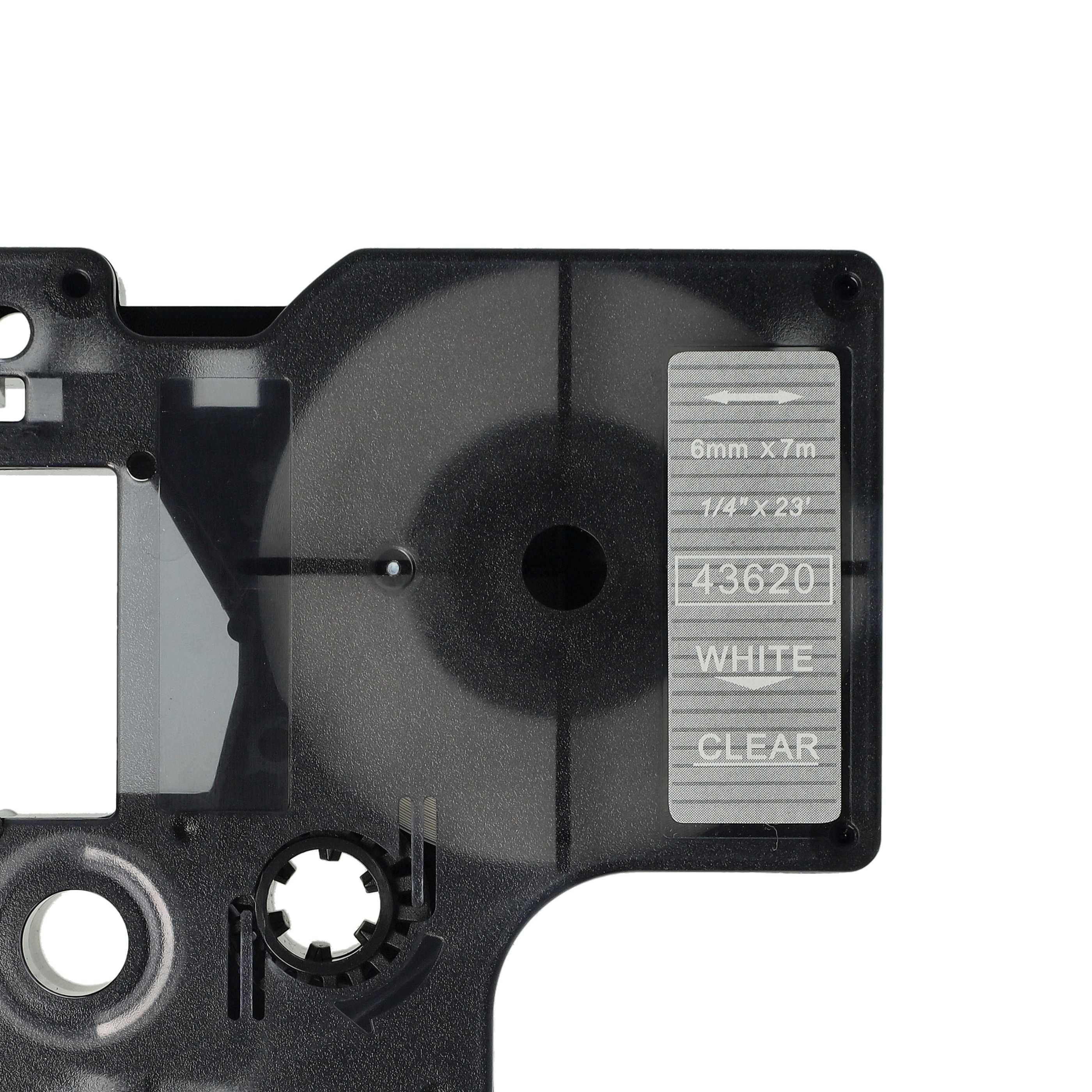 vhbw Schriftband-Kassette kompatibel mit Dymo LabelMaker PC2, PC Etiketten-Drucker 7m x 6mm Weiß auf Transparent