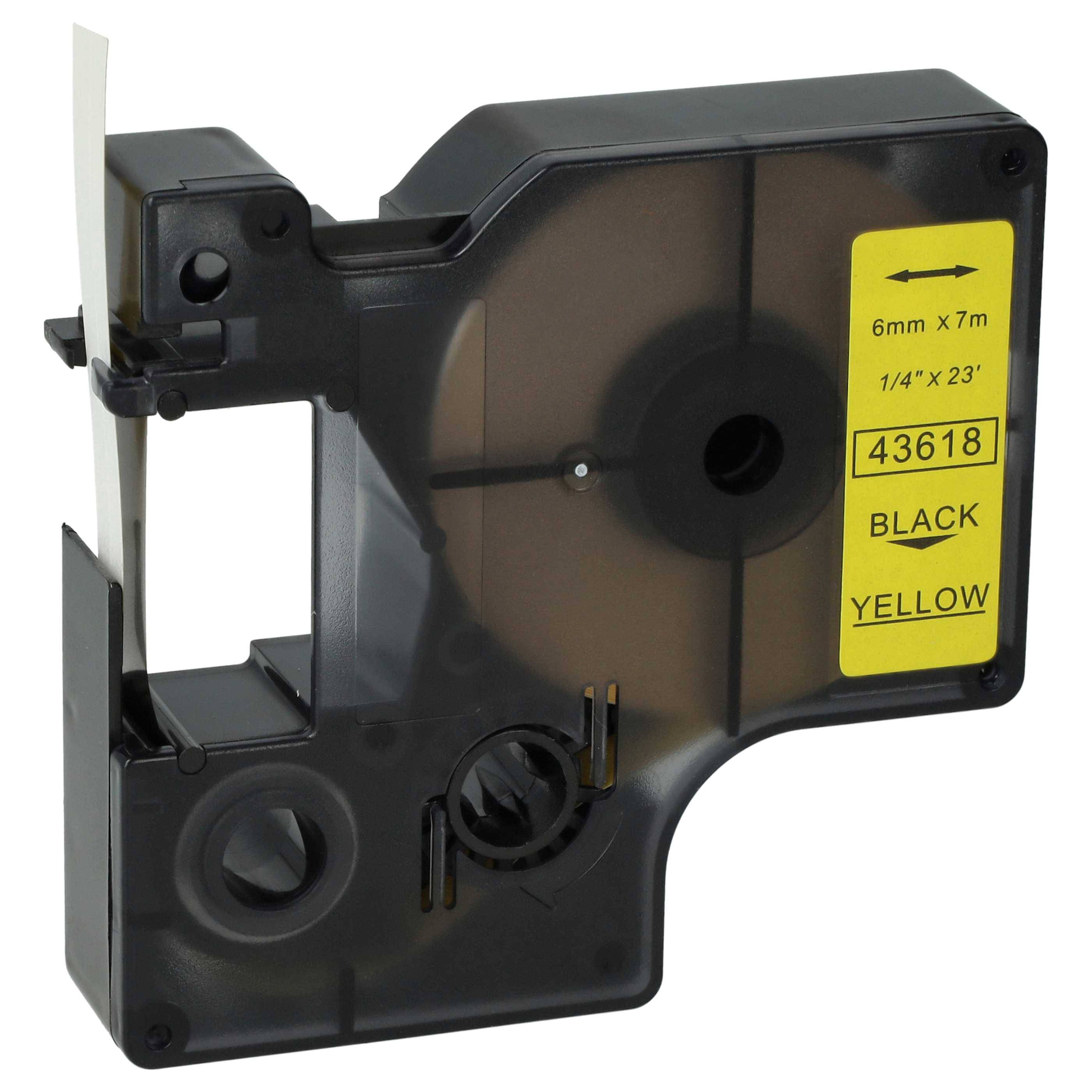 vhbw Schriftband-Kassette kompatibel mit Dymo LabelManager 210D, 300, 200, 350, 260P, 280, 100 Plus, 160 Etiketten-Drucker 7m x 6mm Schwarz auf Gelb