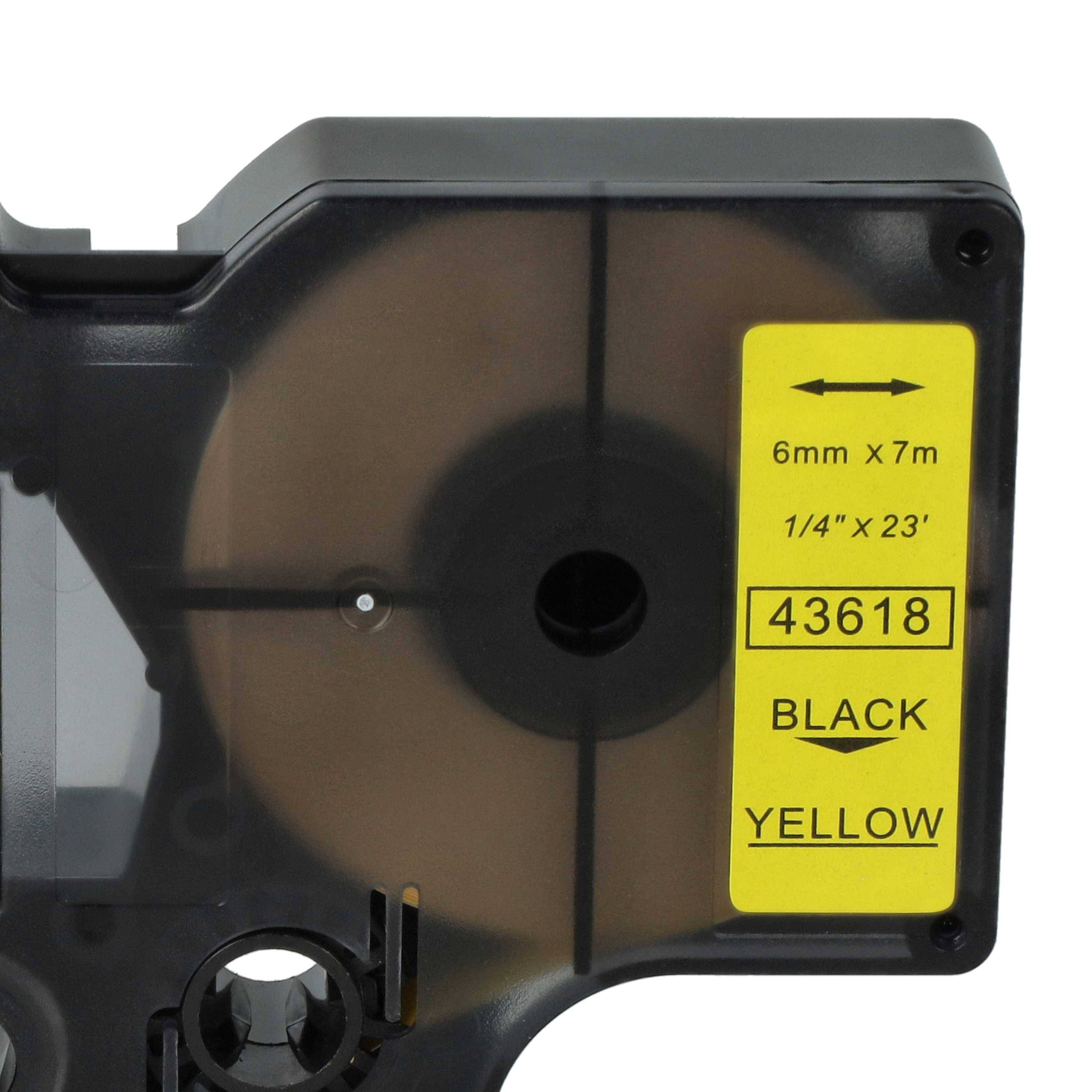 vhbw Schriftband-Kassette kompatibel mit Dymo LabelManager 420P, 400, 450D, 450, 500TS, 500, 360D, 350D Etiketten-Drucker 7m x 6mm Schwarz auf Gelb