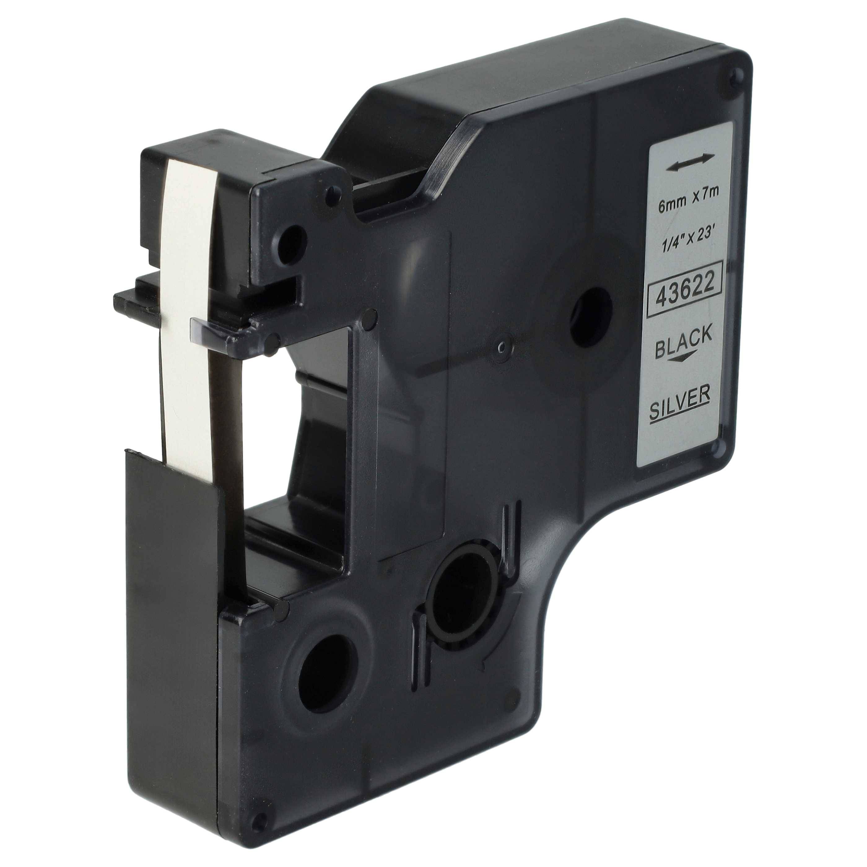 vhbw Schriftband-Kassette Ersatz für Dymo D1, 43622 für Etiketten-Drucker 7m x 6mm Schwarz auf Silber