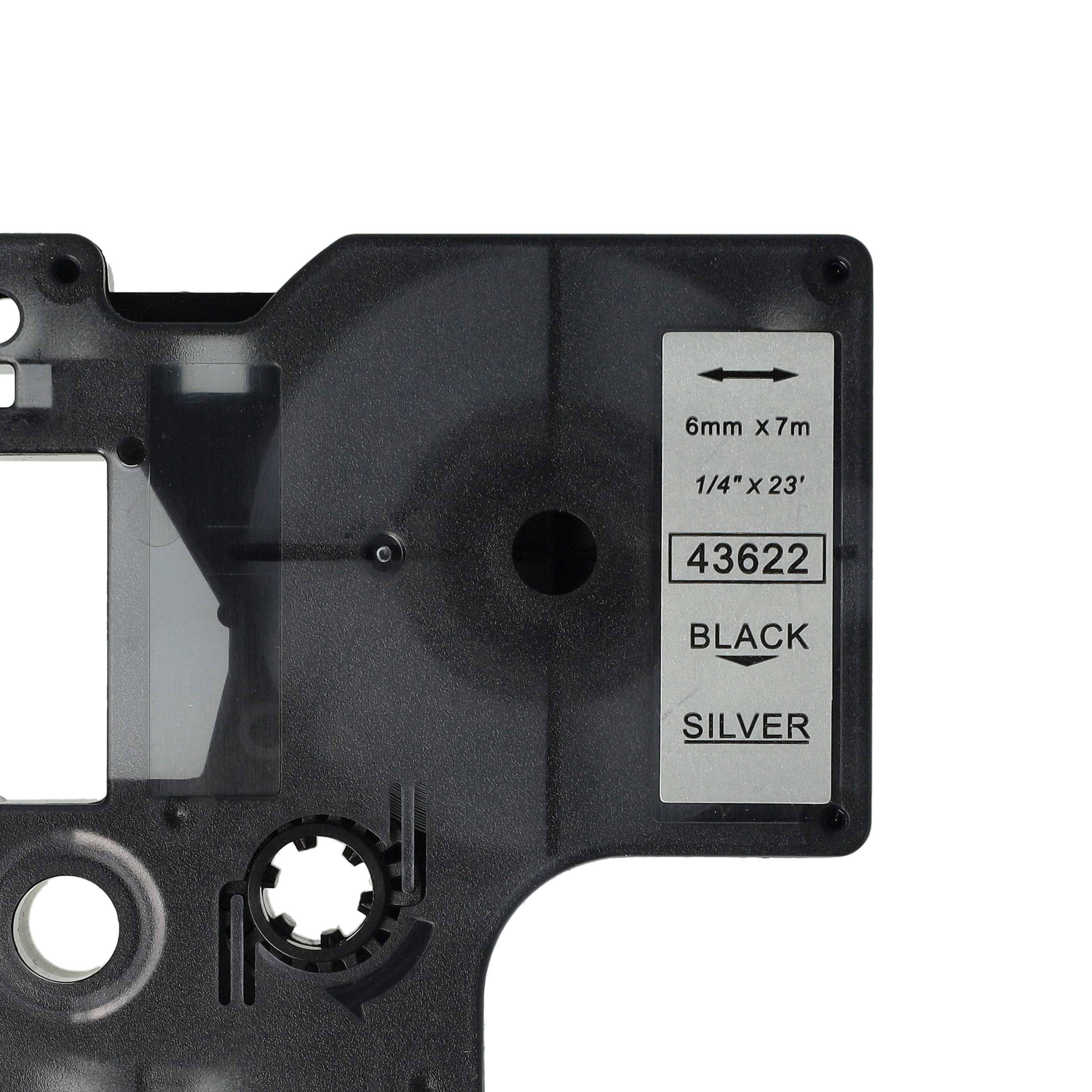 vhbw Schriftband-Kassette Ersatz für Dymo D1, 43622 für Etiketten-Drucker 7m x 6mm Schwarz auf Silber
