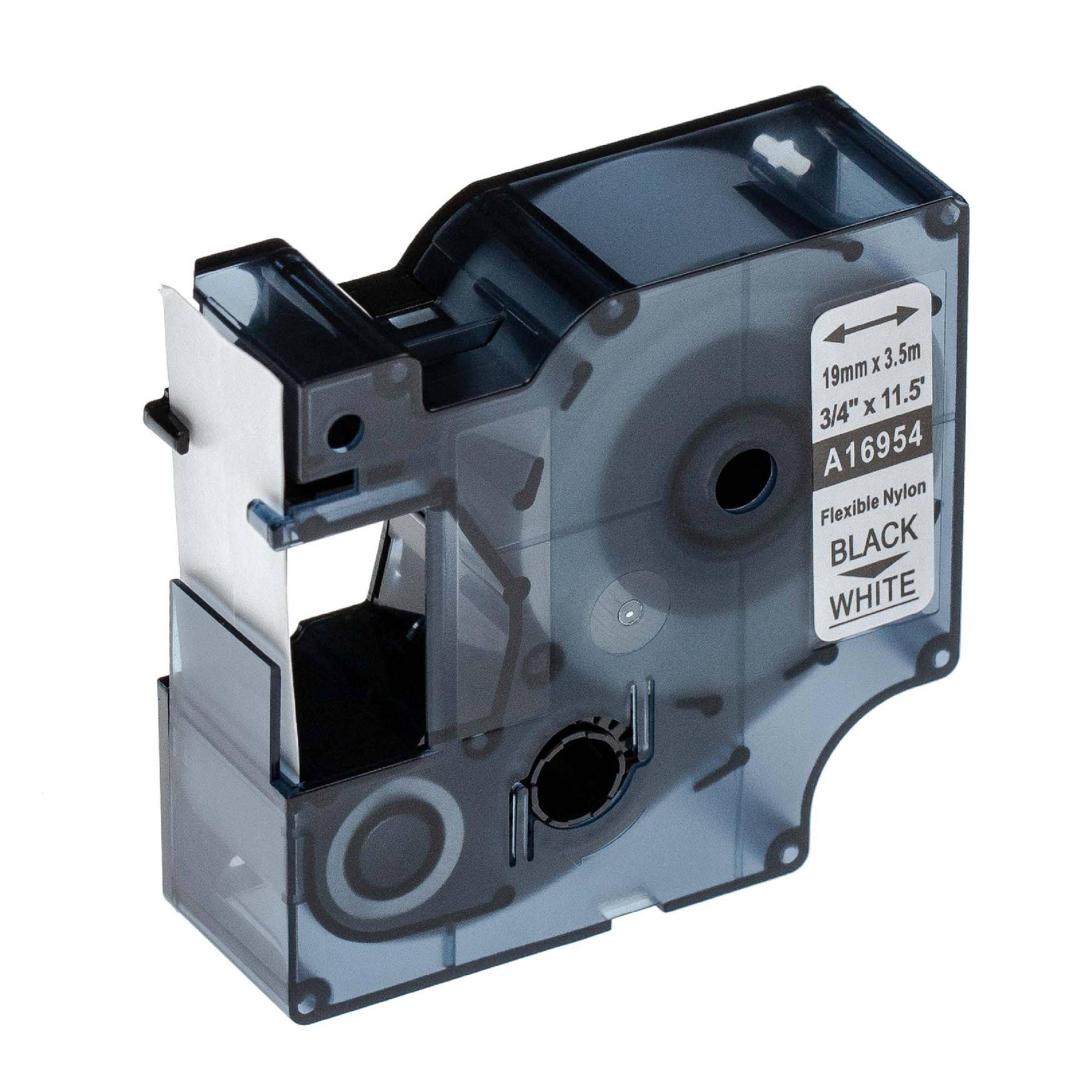 vhbw Schriftband-Kassette Ersatz für Dymo 16954, S0718050 für Etiketten-Drucker 3,5m x 19mm Schwarz auf Weiß, Flexibel, Nylon