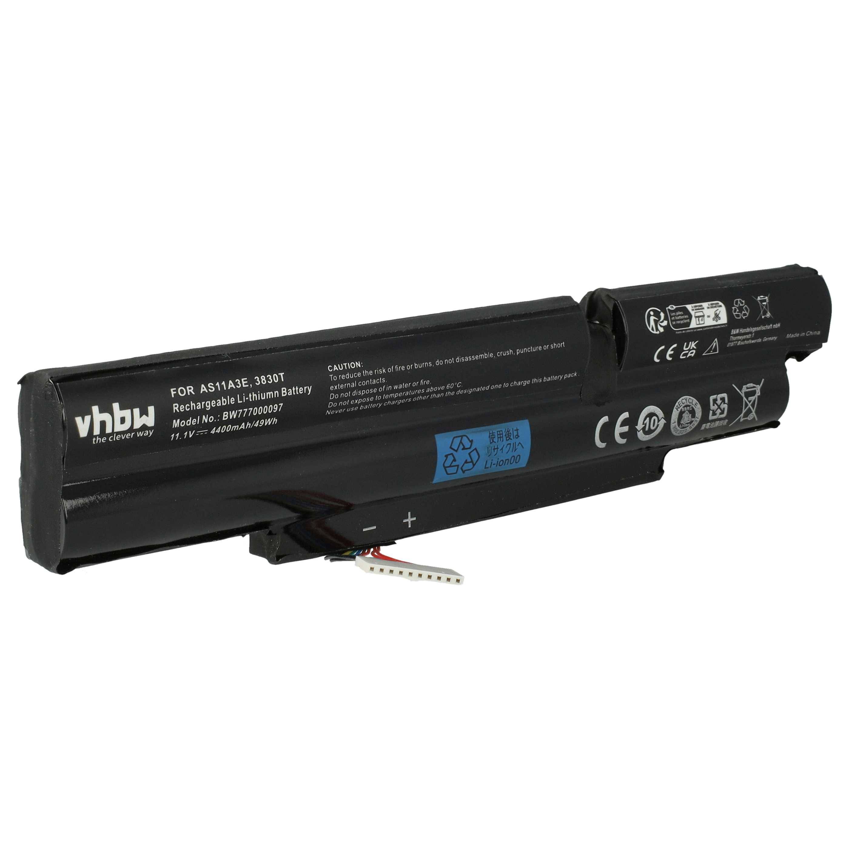 vhbw Akku kompatibel mit Acer Aspire TimelineX 5830T-2316G64Mnbb, 5830T-2414G50Mnbb Notebook (4400 mAh, 11,1 V, Li-Ion)