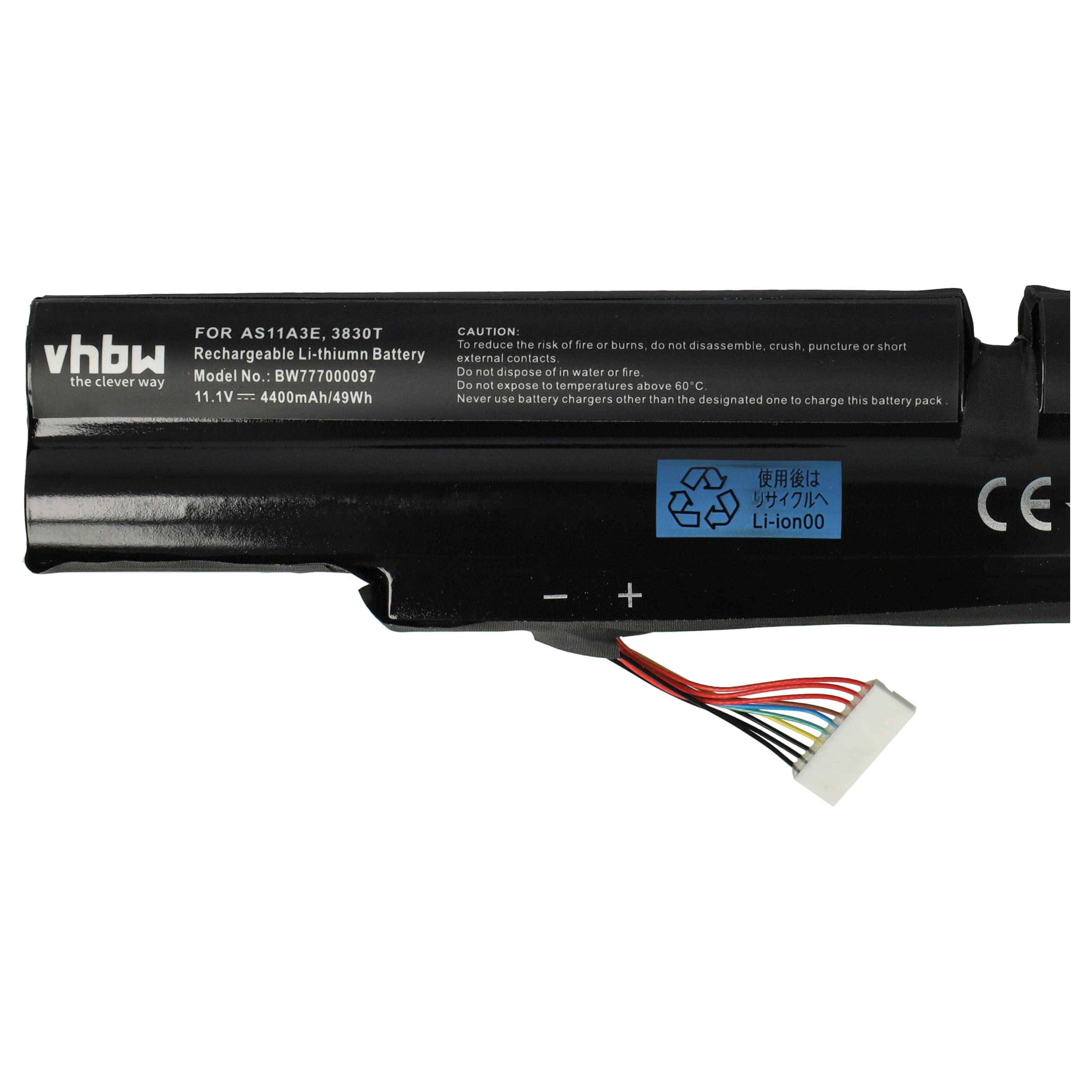 vhbw Akku kompatibel mit Acer Aspire TimelineX 3830T-2412G64nbb, 3830T-2414G50nbb, 3830T-6417 Notebook (4400mAh, 11,1V, Li-Ion)