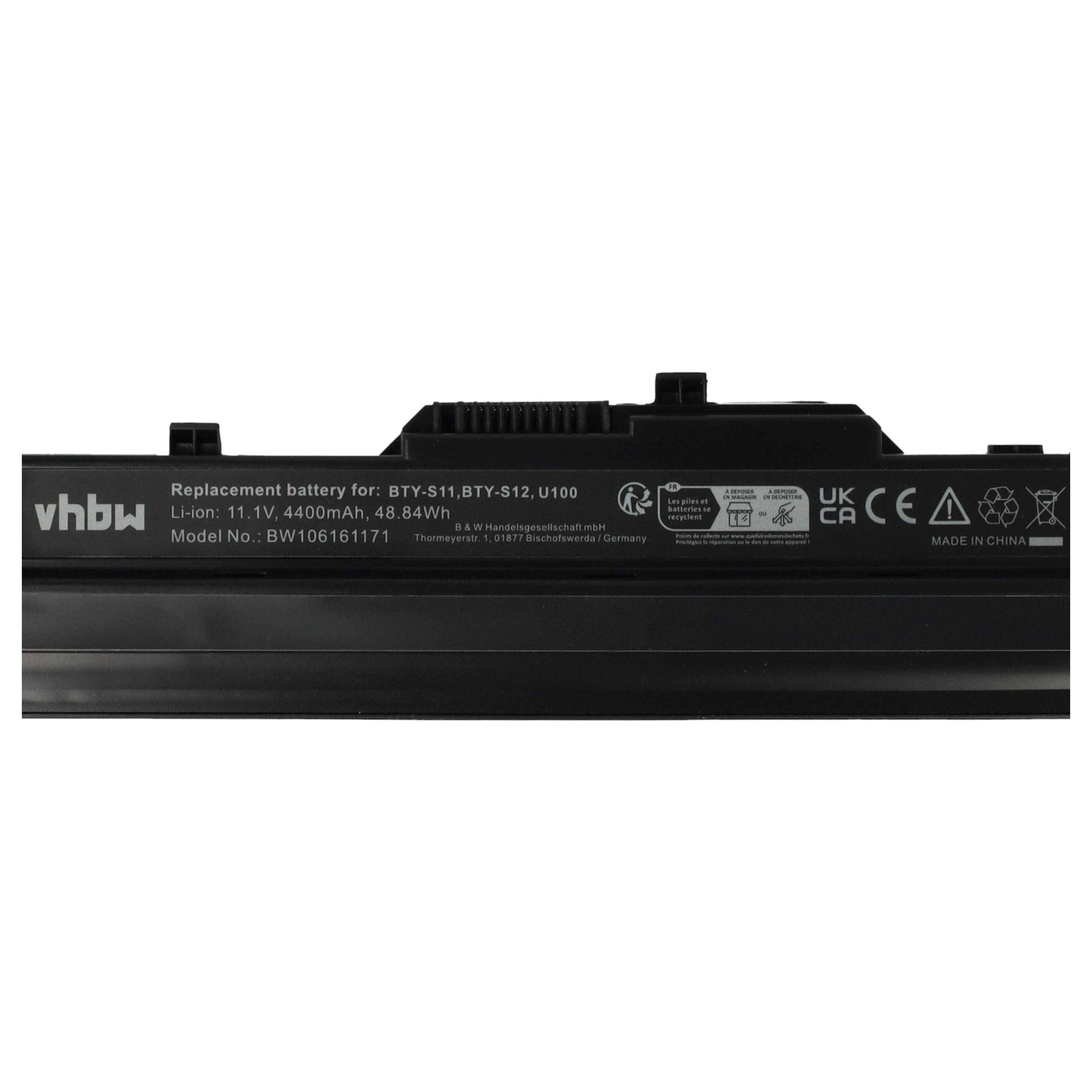 VHBW Ersatzbatterie für BTY-S11, BTY-S12, U100. Li-Ion, 11,1V, 4400mAh, 48,84Wh. Modell-Nr.: BW1061611571.