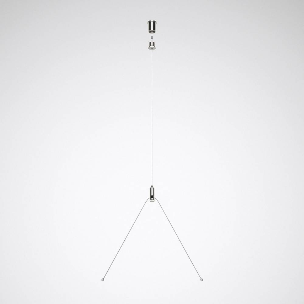 Y-Pendelleuchte L 80 Pendelleuchte, von der Decke abgehängt, mit einem minimalistischen Design aus drei dünnen Drähten, die eine Dreibeinform bilden.