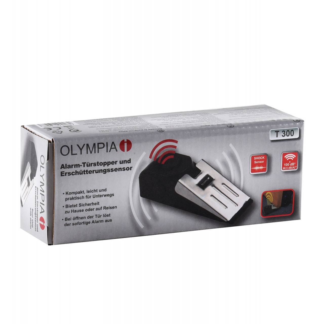 2 Stück OLYMPIA T 300 Alarm-Türstopper mit Erschütterungssensor, 100 dB