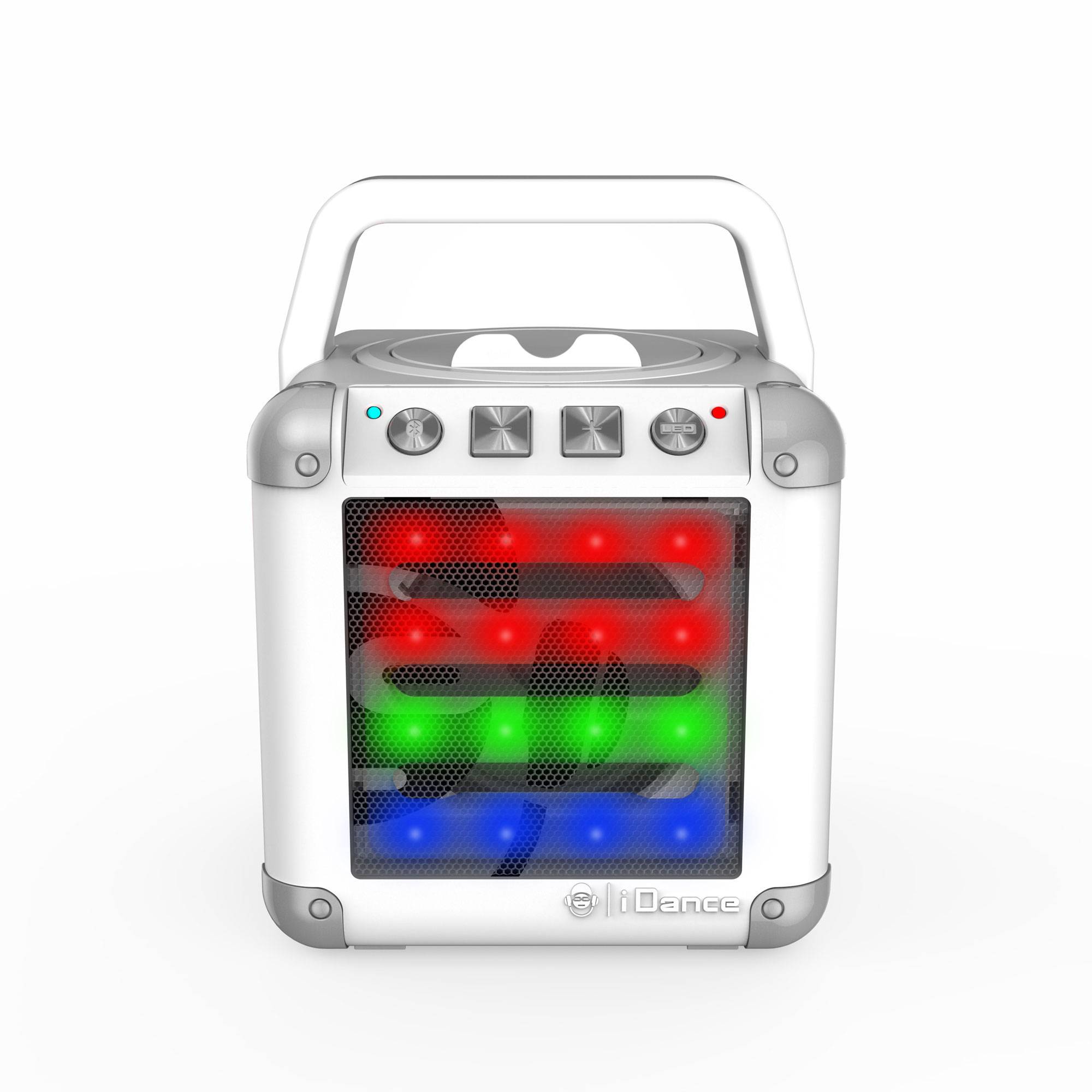 iDANCE Cube Mini 2 Bluetooth Lautsprecher mit LED Beleuchtung und Akku weiss