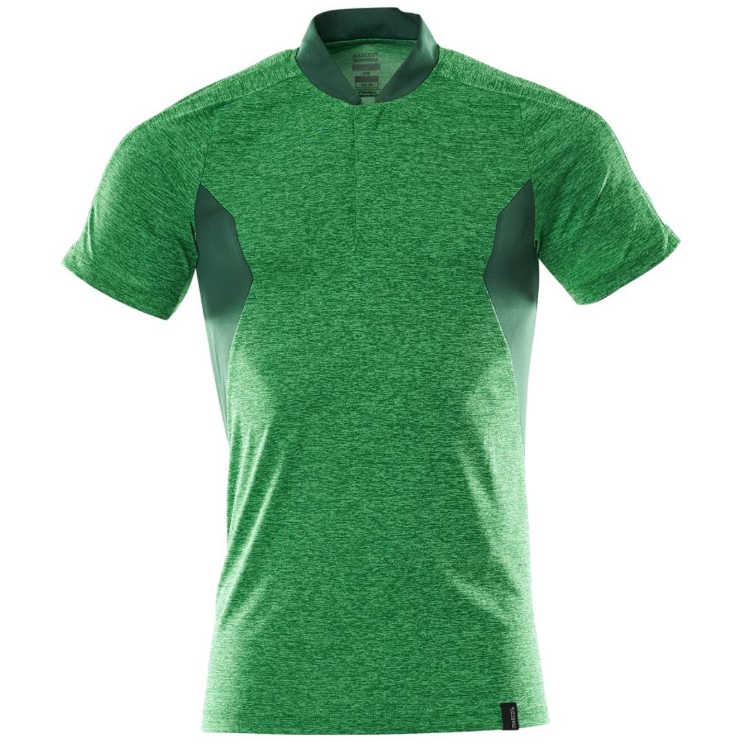 Grünes ärmelloses Sportshirt mit dunklen Seitenpaneelen, Vorderansicht auf weißem Hintergrund.