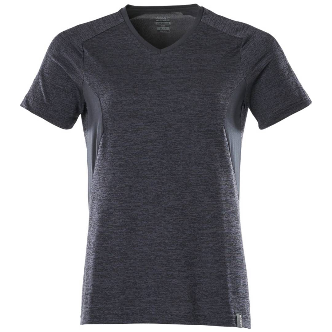 Dunkelgraues meliertes ärmellose V-Ausschnitt-Athletik-T-Shirt in Vorderansicht auf weißem Hintergrund gezeigt.