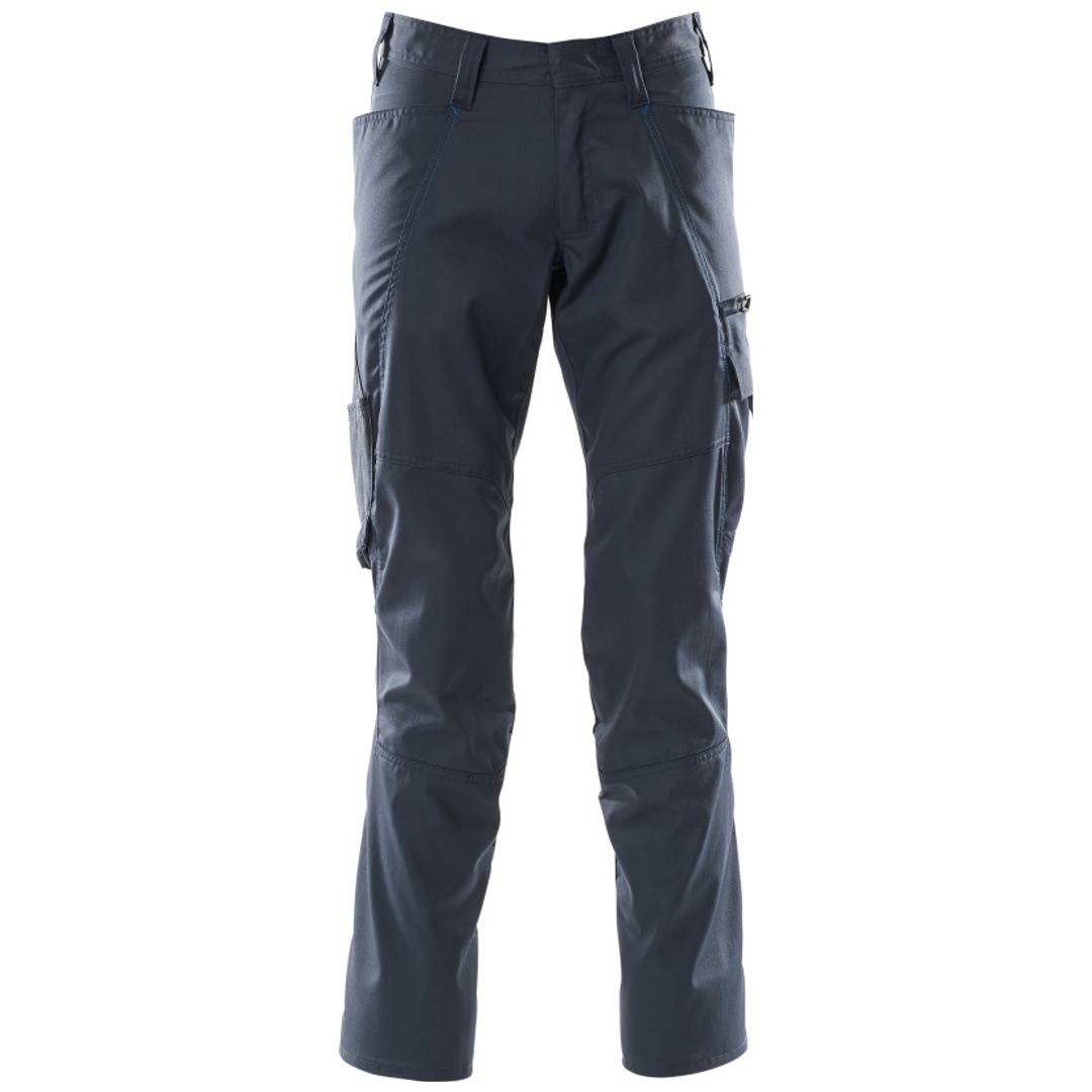 Dunkelgraue Cargo-Arbeitshose in Vorderansicht auf weißem Hintergrund, mit mehreren Taschen und geradem Schnitt.