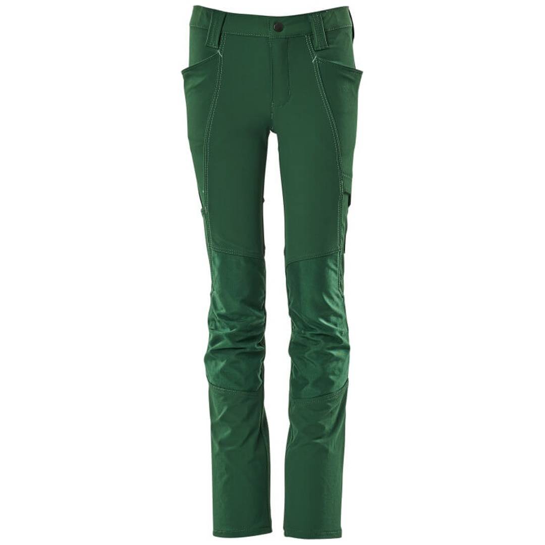 Grüne, taillierte Hose mit mehreren Utility-Taschen vor einem einfachen weißen Hintergrund.