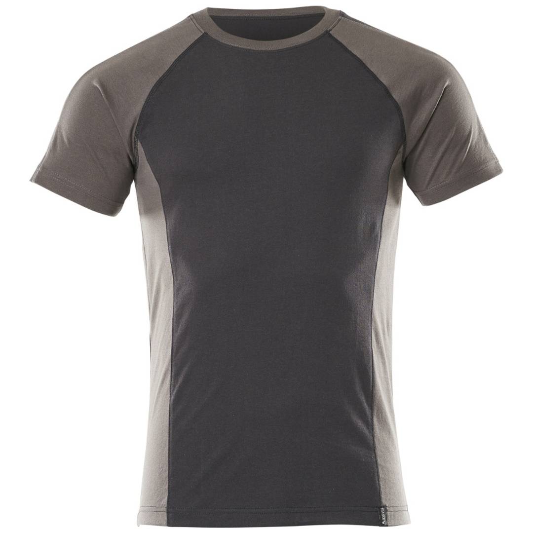 Graues und schwarzes ärmeloses Athletik-T-Shirt in Vorderansicht auf weißem Hintergrund.