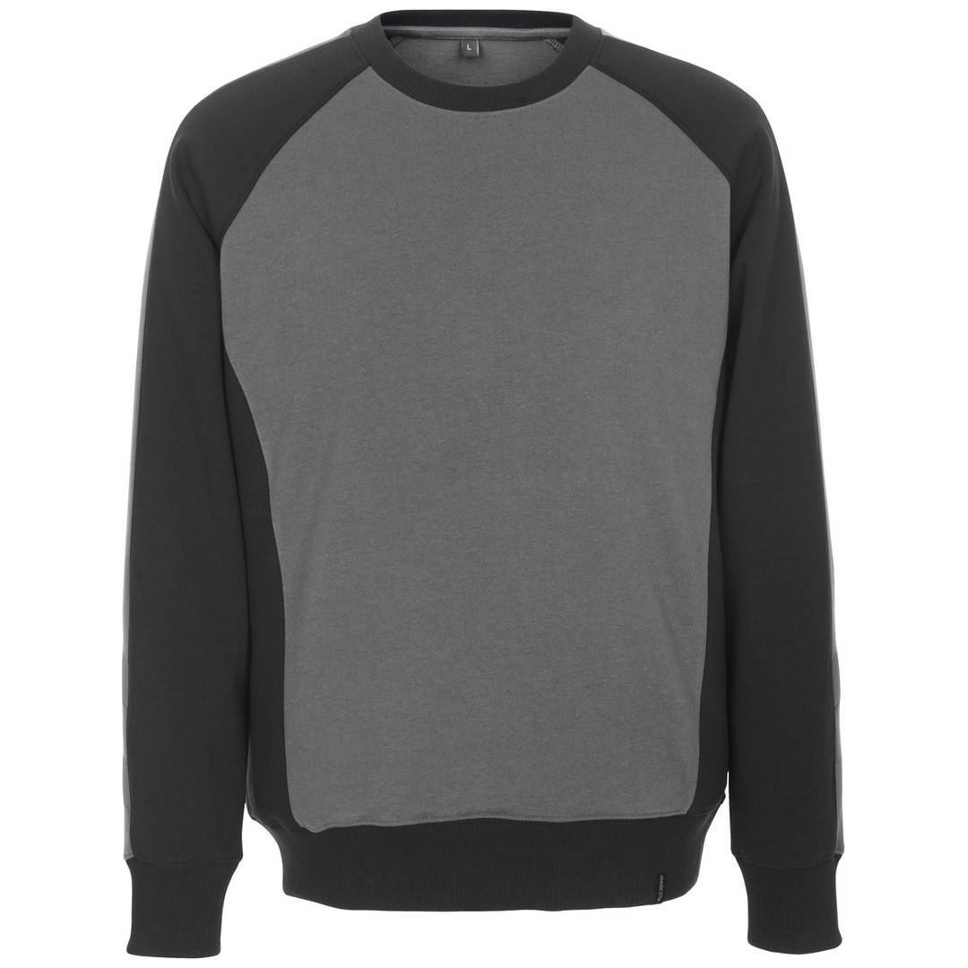 Grauer und schwarzer Sweatshirt mit langen Ärmeln und Rundhalsausschnitt mit kontrastierenden Raglanärmeln und gerippten Bündchen und Saum