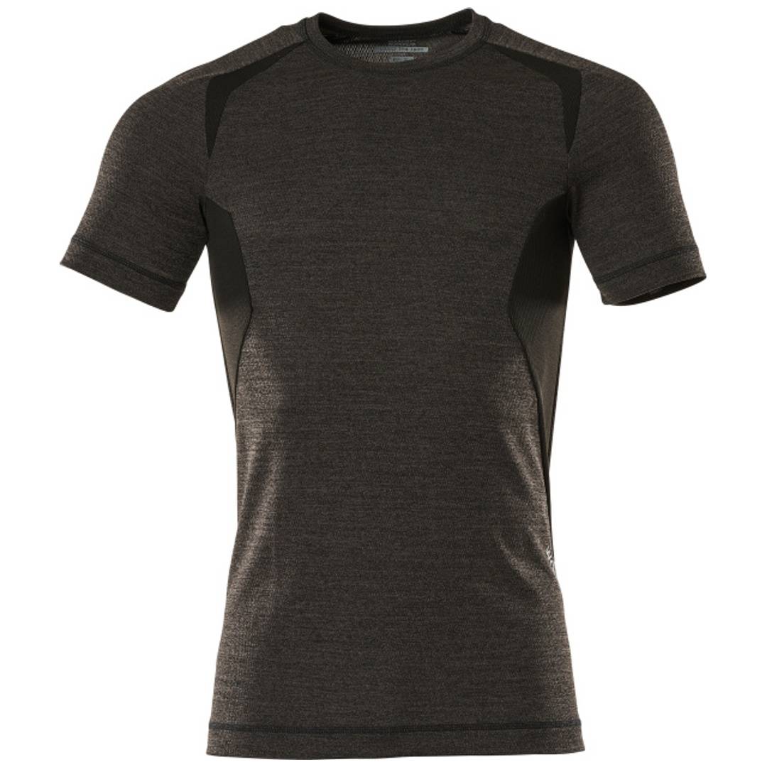 Dunkelgraues ärmelloses Athletik-T-Shirt mit schwarzen Schulter- und Seiteneinsätzen auf weißem Hintergrund.