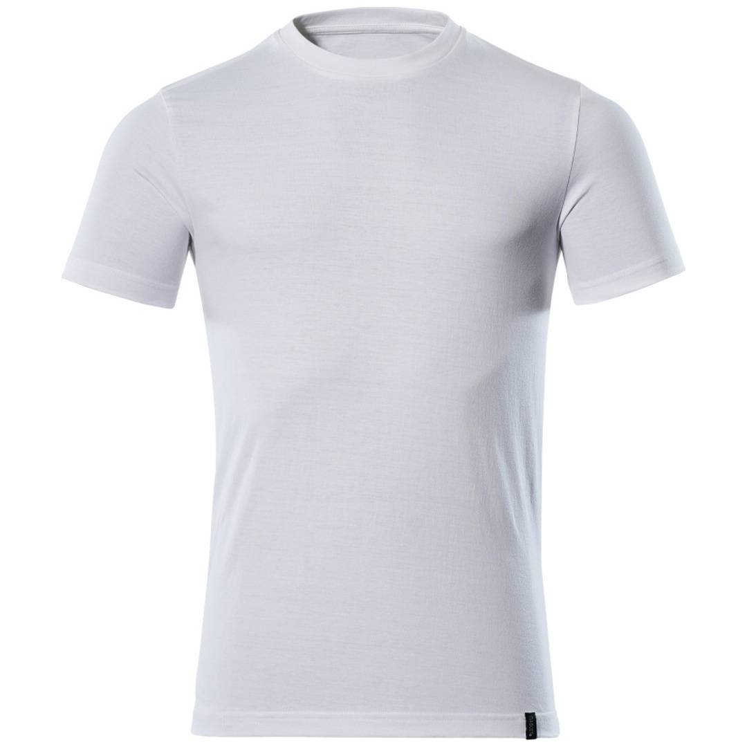 Einfaches hellgraues kurzärmeliges T-Shirt in Vorderansicht auf weißem Hintergrund.