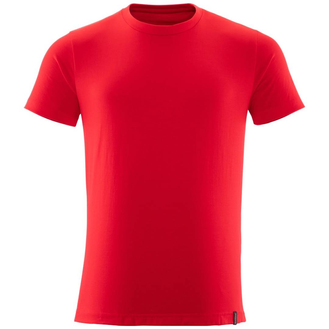 Rotes kurzarm Rundhals-T-Shirt isoliert auf weißem Hintergrund.