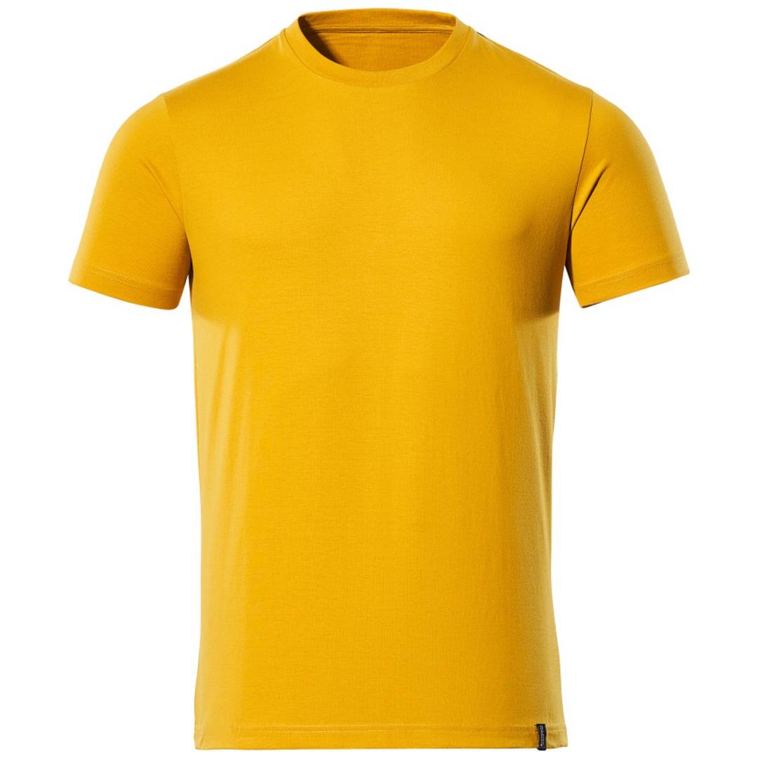 Gelbes ärmelloses Crew-Neck-T-Shirt auf einem einfachen weißen Hintergrund.