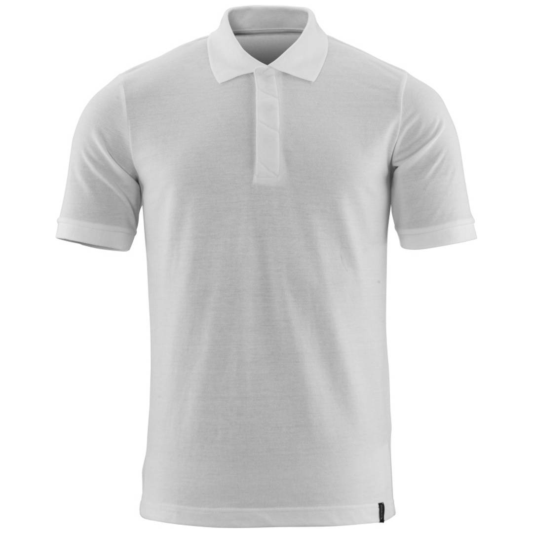 Hellgraues Kurzarm-Poloshirt mit Kragen und dreiknöpfiger Knopfleiste, Vorderansicht auf weißem Hintergrund gezeigt.