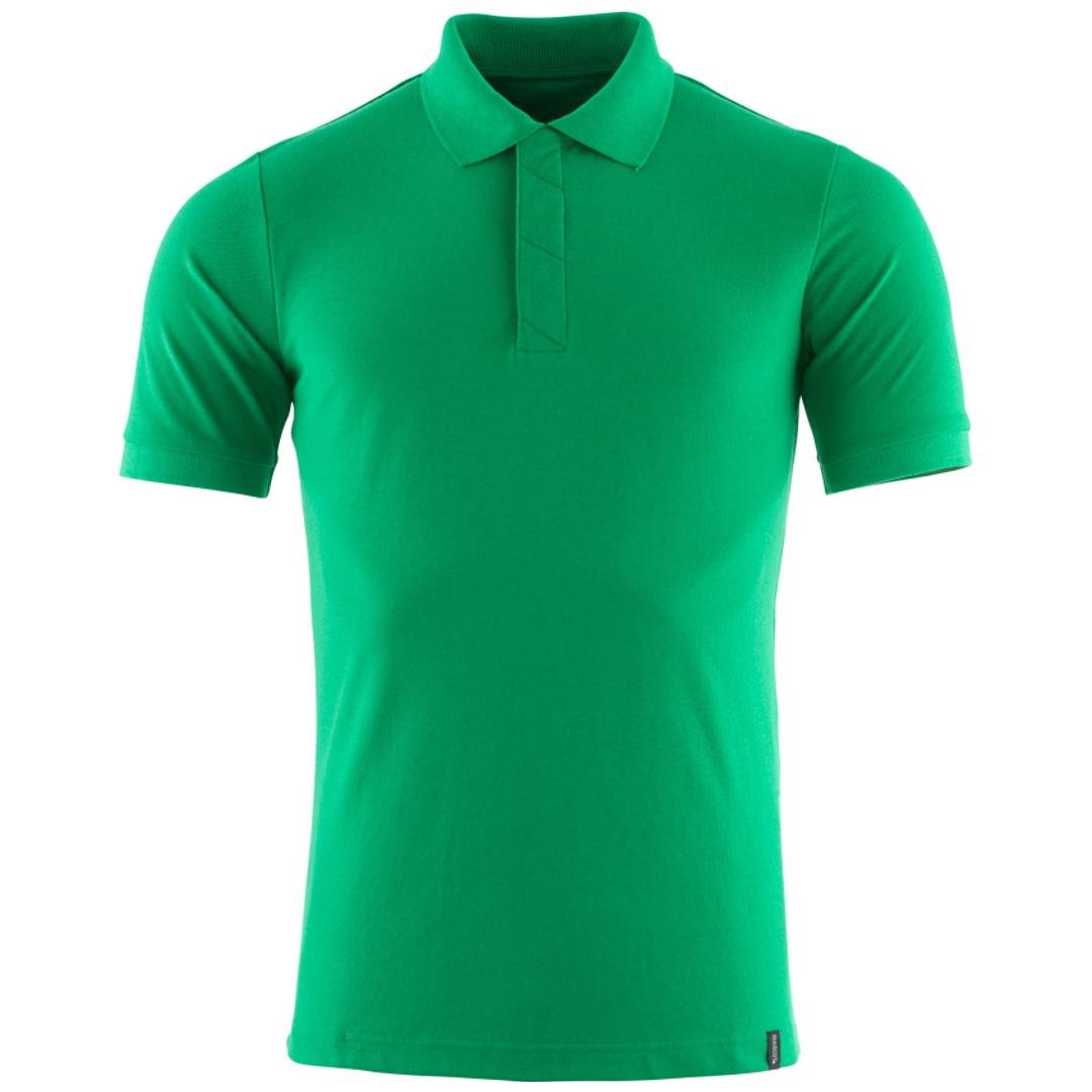 Hellgrünes Kurzarm-Poloshirt in Vorderansicht auf einfachem weißem Hintergrund.