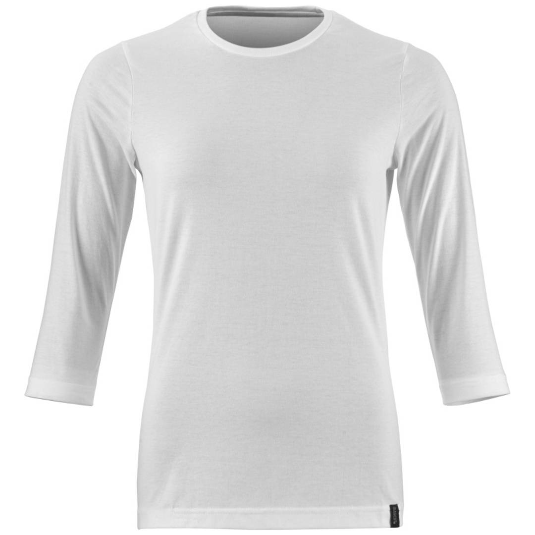 Hellgraues Langarm-Rundhals-T-Shirt in Vorderansicht auf einfachem Hintergrund dargestellt.