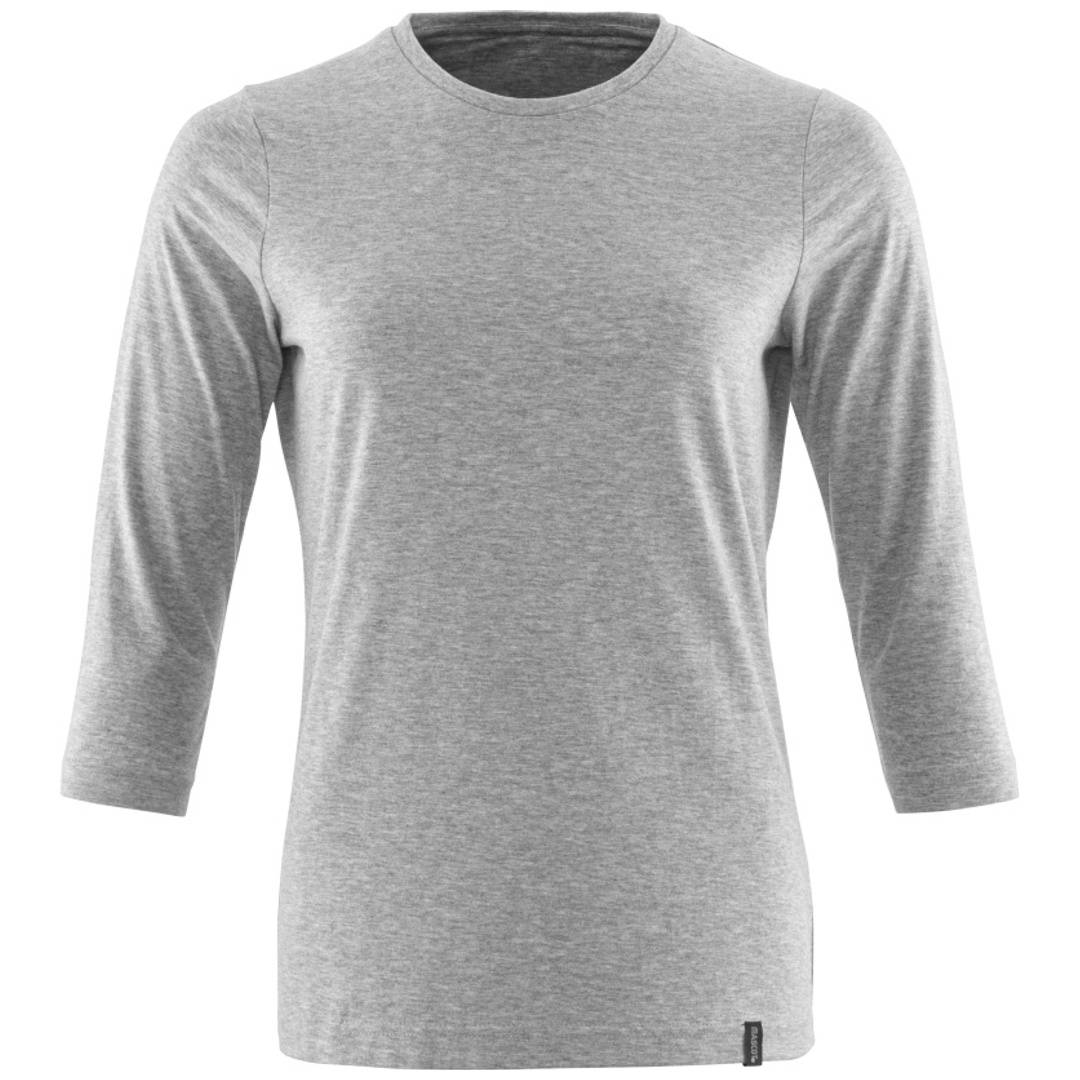 Graues Sweatshirt mit Dreiviertelhütte und Rundhalsausschnitt auf weißem Hintergrund.