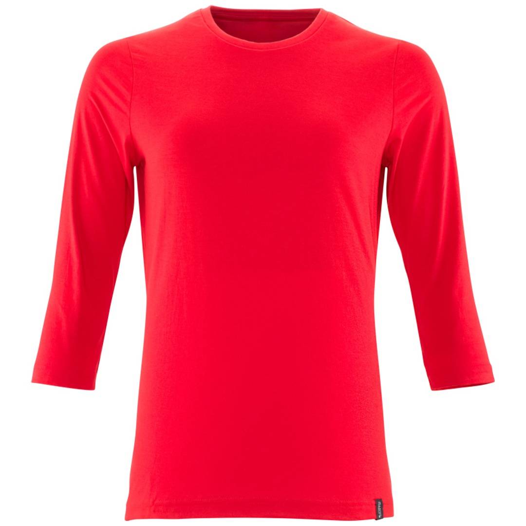 Rotes Langarm-Crewneck-Hemd isoliert auf weißem Hintergrund.