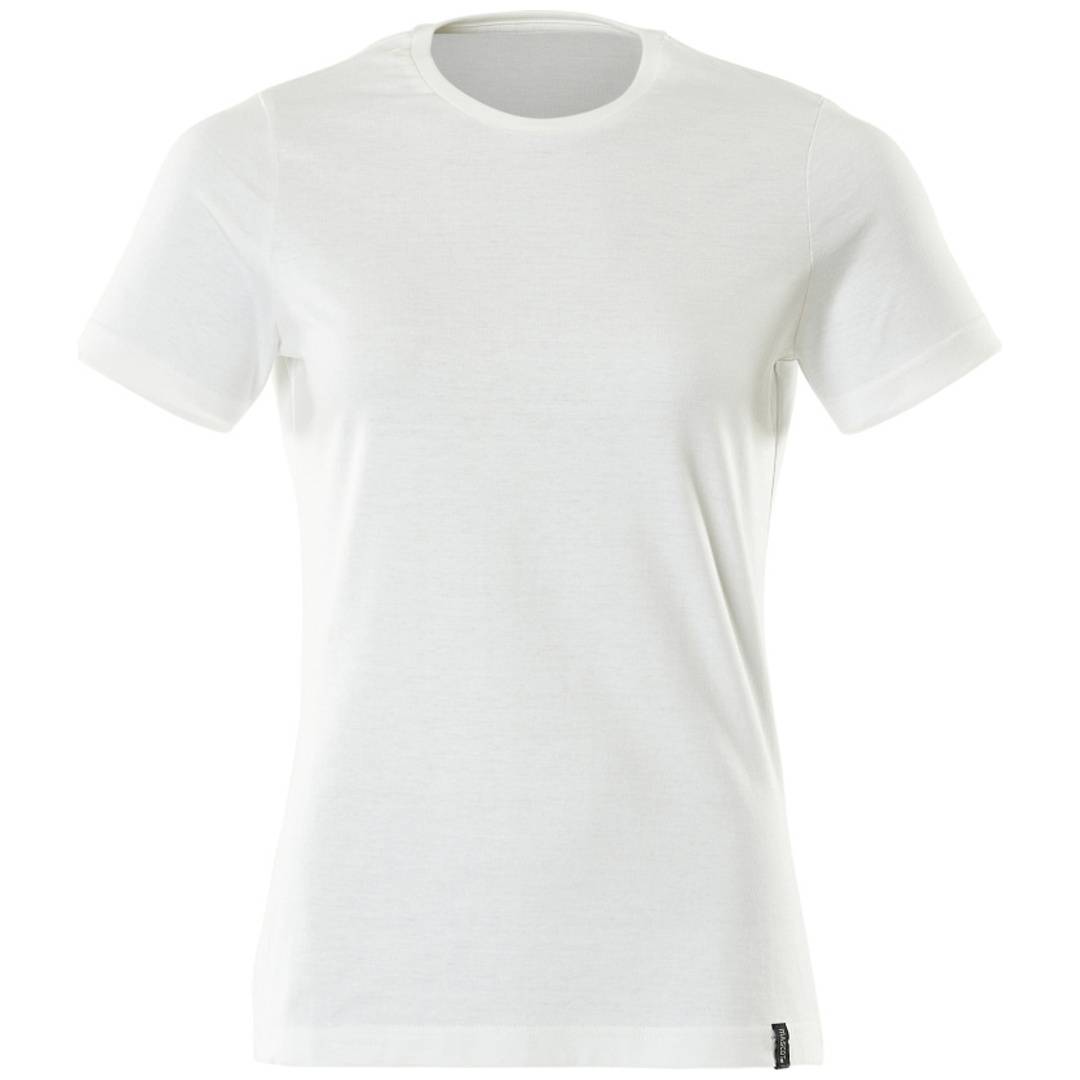 Einfaches weißes kurzärmeliges T-Shirt auf weißem Hintergrund.