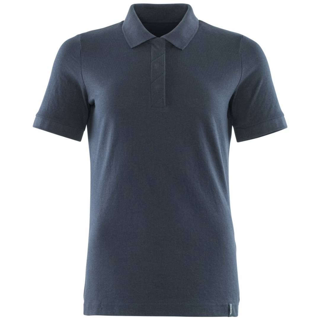 Dunkelblaues kurzärmeliges Poloshirt von vorne auf einfachem weißem Hintergrund gezeigt.