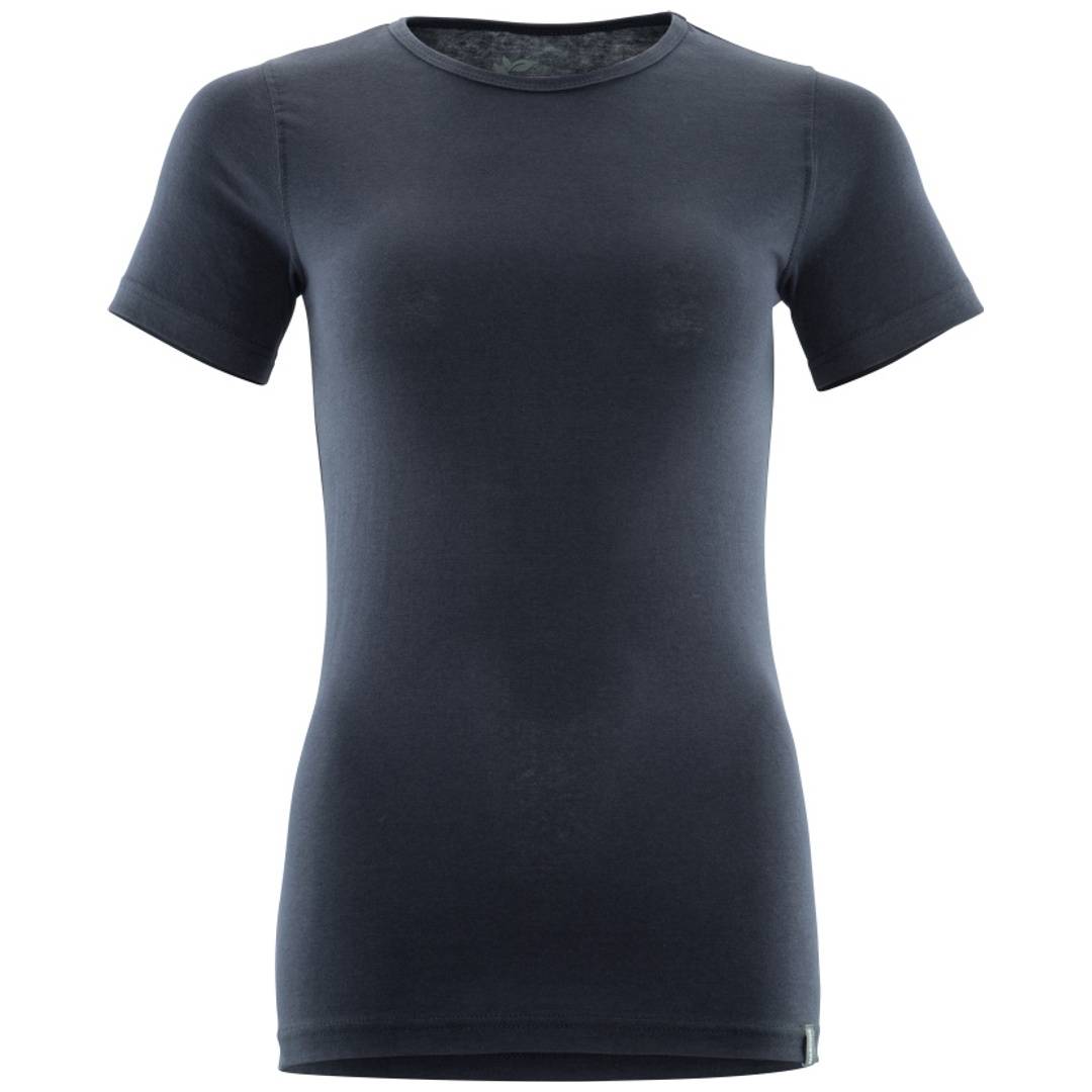 Dunkelgraues, eng anliegendes Crewneck-T-Shirt in Vorderansicht auf einfachem weißem Hintergrund.