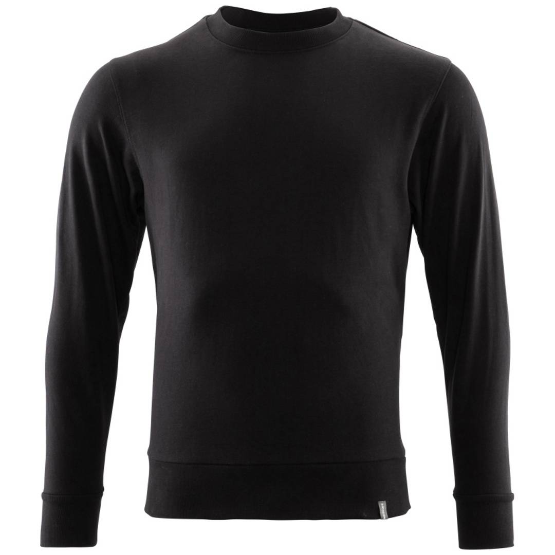 Schwarzer Pullover mit langen Ärmeln und Rundhalsausschnitt oder Thermohemd auf einfachem weißem Hintergrund.
