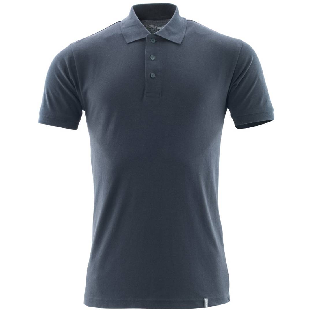 Dunkelgraues Poloshirt mit Kurzarm und dreiknöpfiger Knopfleiste, Vorderansicht auf einfachem weißem Hintergrund.