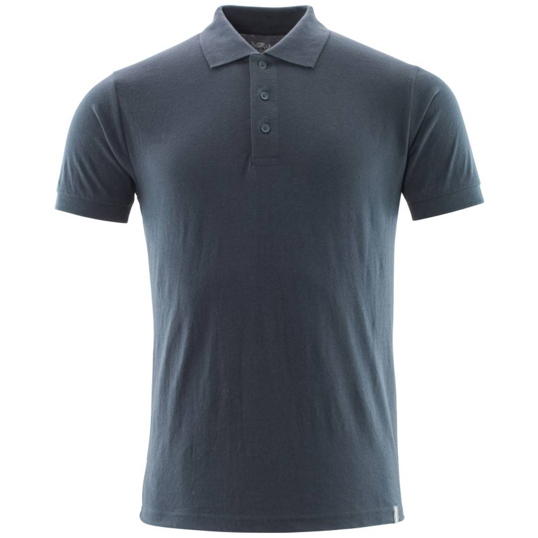 Dunkelgraues Poloshirt mit Kurzarm auf weißem Hintergrund, frontal dargestellt.