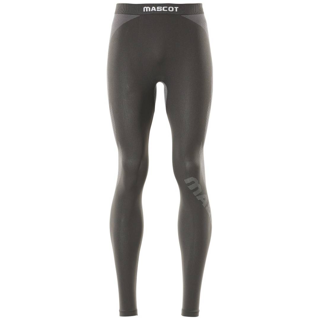 Schwarze MASCOT-Kompressions-Leggings in Vorderansicht auf weißem Hintergrund.