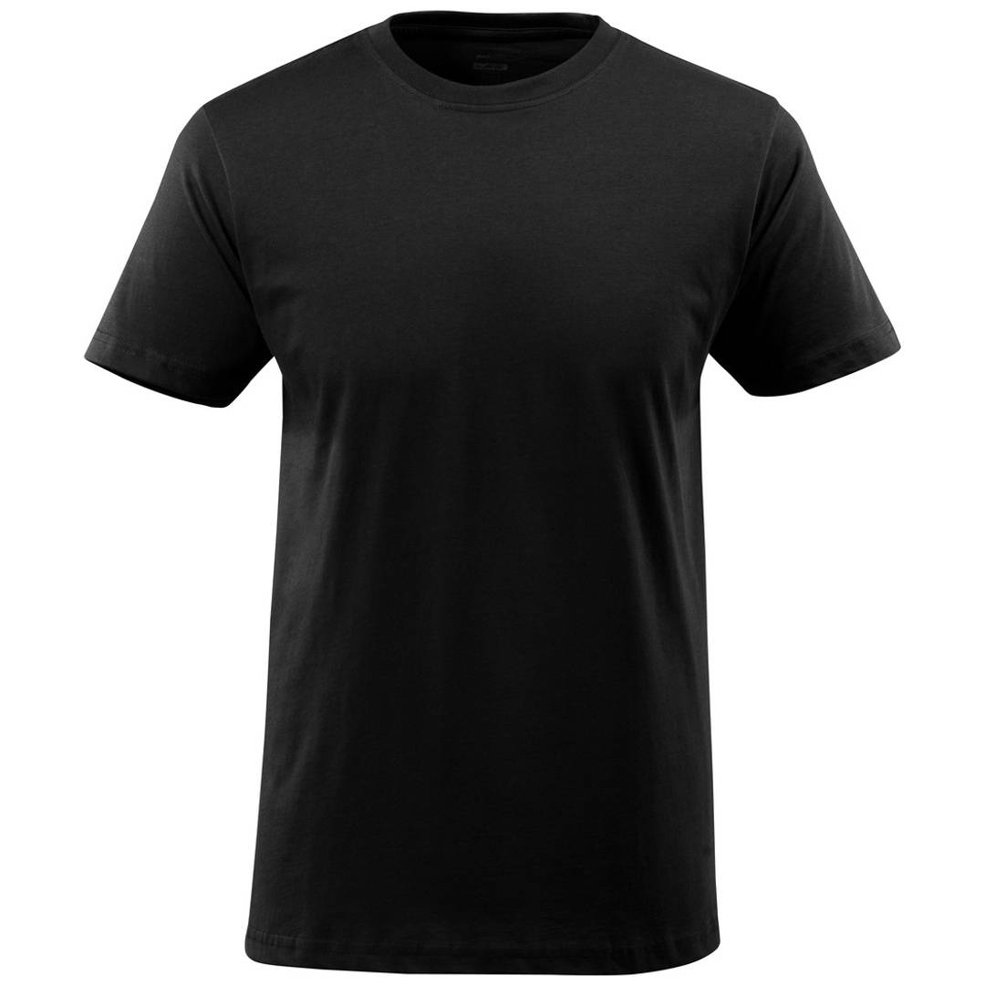 Einfaches schwarzes T-Shirt mit kurzen Ärmeln auf weißem Hintergrund