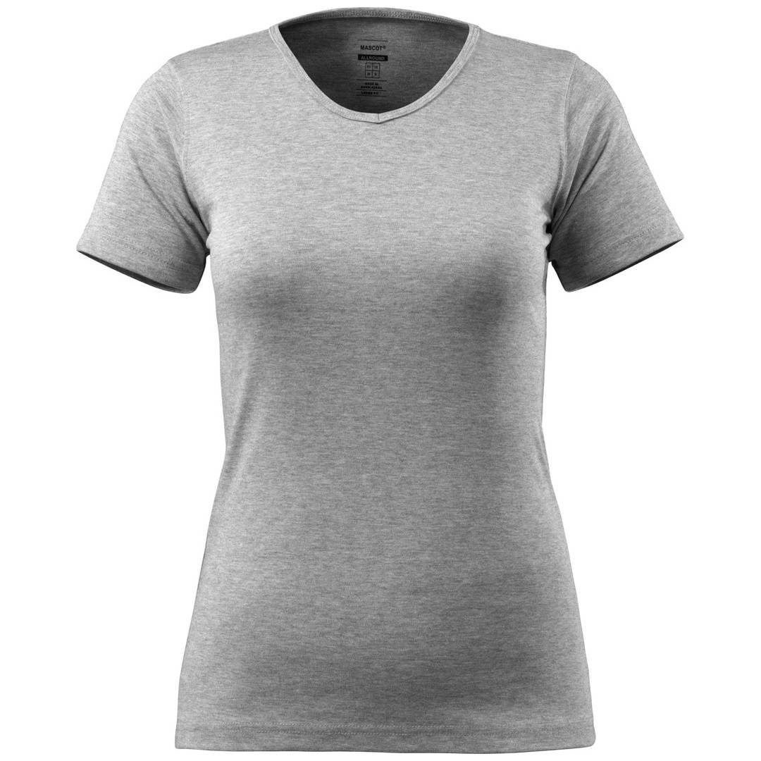 Graues ärmelloses V-Ausschnitt-T-Shirt in Vorderansicht auf weißem Hintergrund.