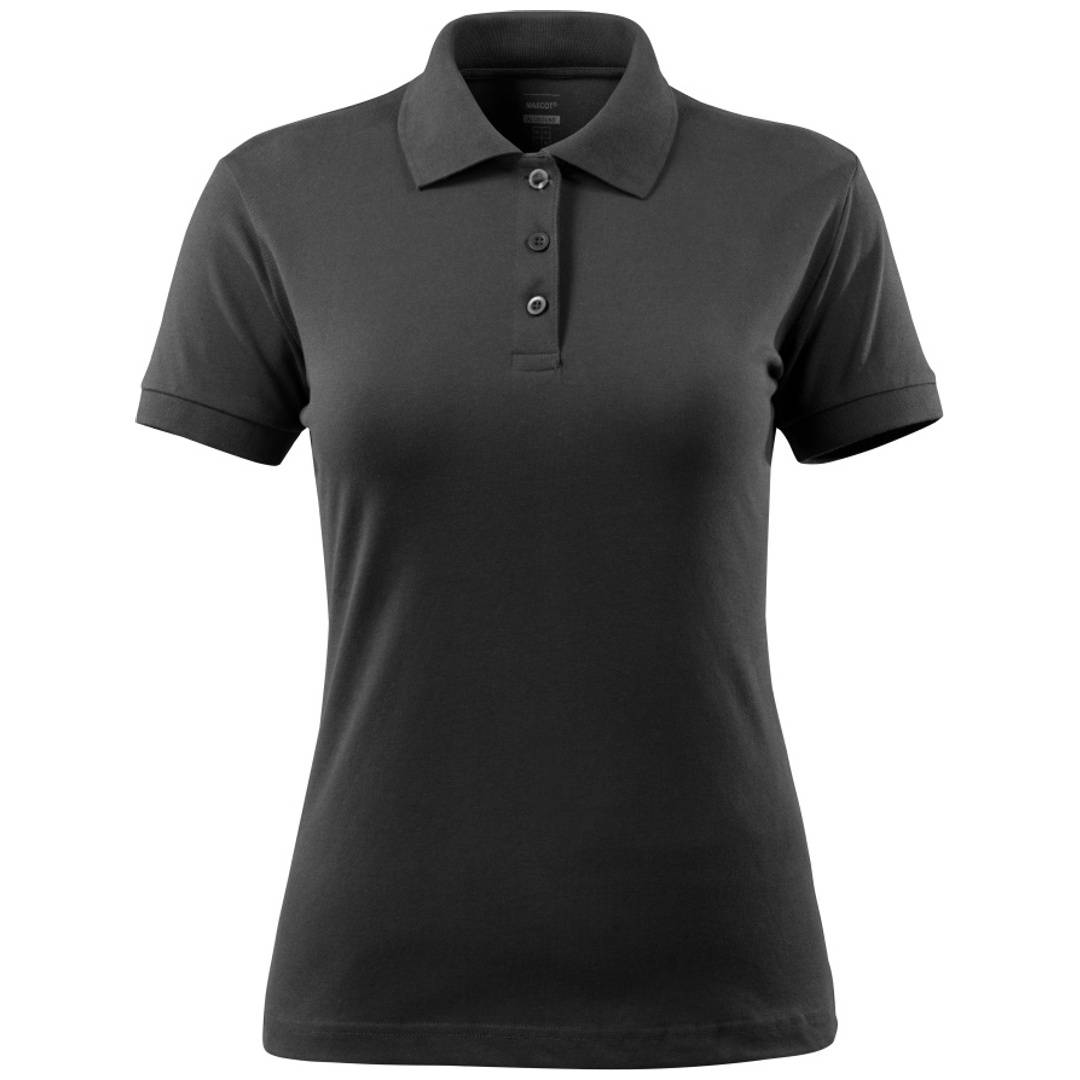 Dunkelgraues Poloshirt mit Kurzärmeln, Kragen und dreiteiliger Knopfleiste, dargestellt vor einem einfachen weißen Hintergrund.