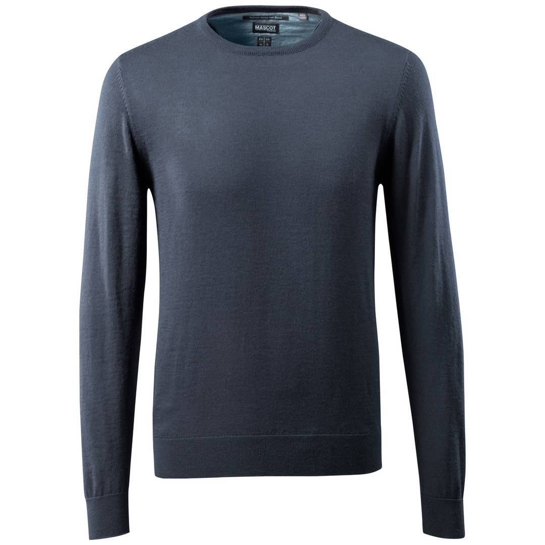 Dunkelblaues Langarm-Crewneck-Shirt in Vorderansicht auf einfachem weißem Hintergrund.