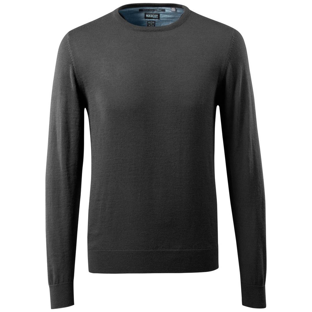 Dunkelgraues Langarm-Rundhals-Shirt in Vorderansicht auf weißem Hintergrund.