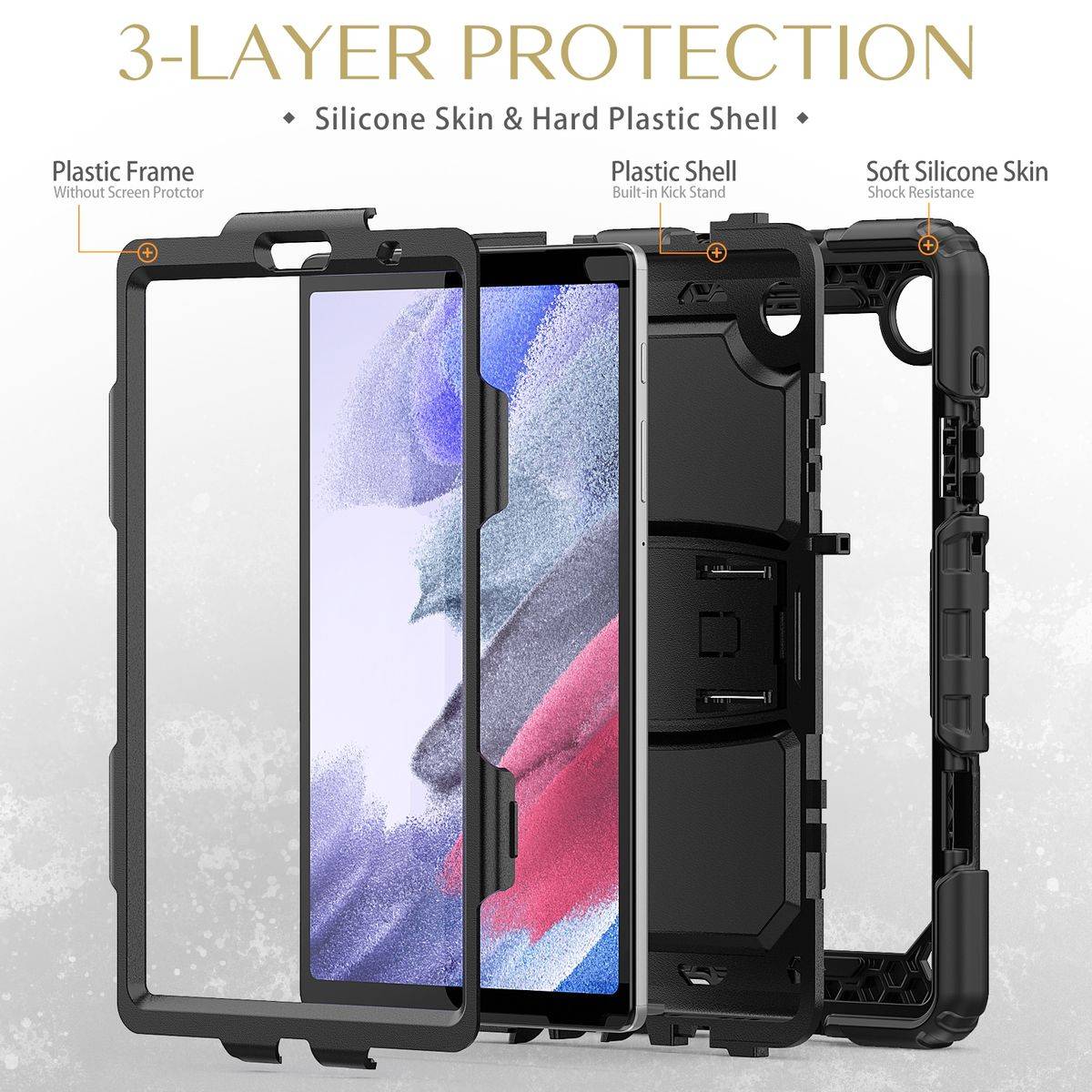 Für Samsung Galaxy A7 Lite T220 / T225  aufstellbare Tablet Tasche Schutzhülle Cover Hülle Cover Case Schwarz