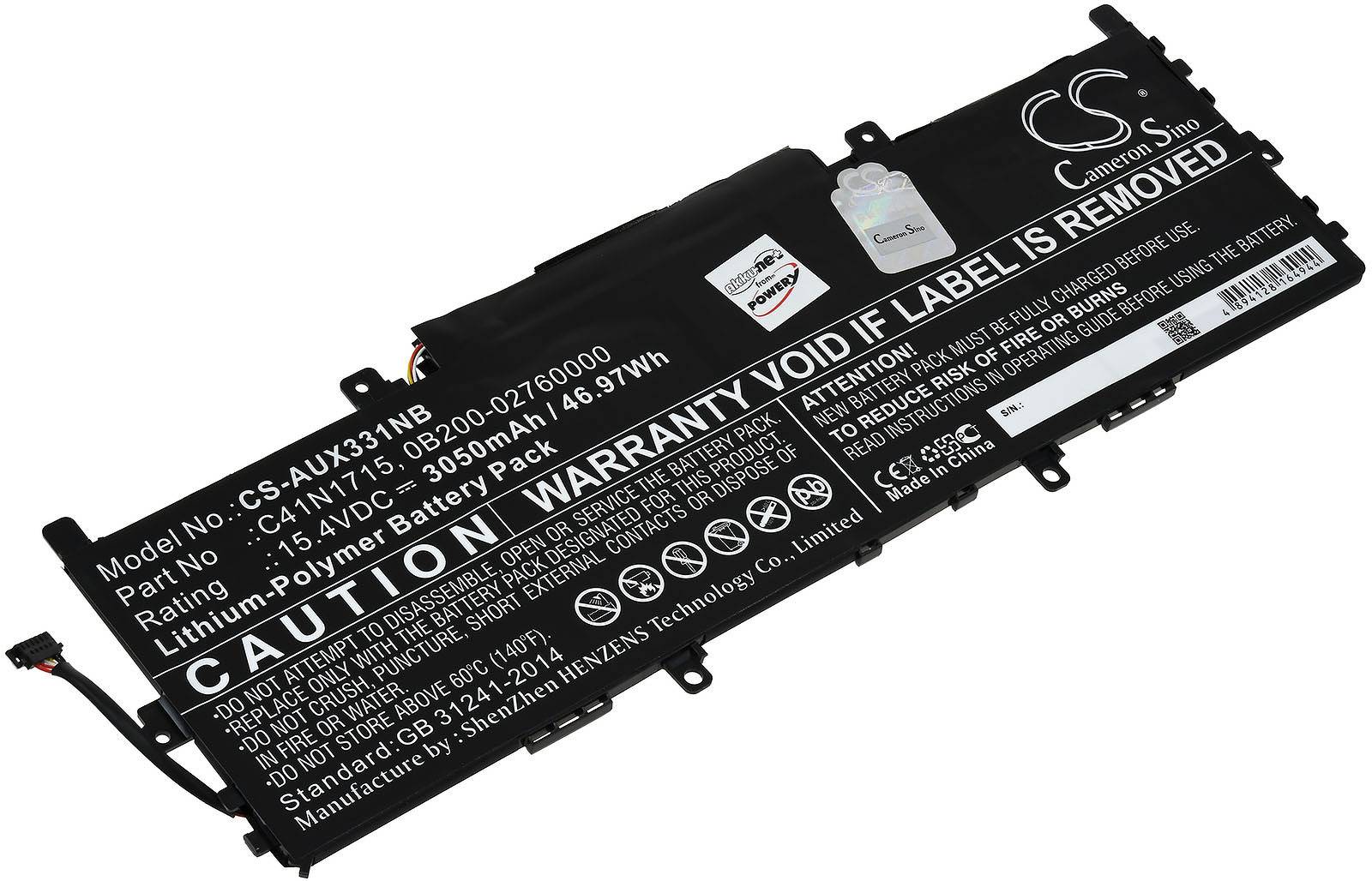 Powery Akku für Laptop Asus U3100FN, 15,4V, Li-Polymer