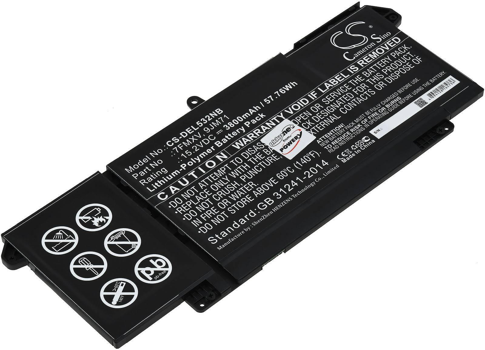 Powery Akku passend für Laptop Dell Latitude 5320, Latitude 7420, Latitude 7520, Typ 7FMXV u.a., 15,2V, Li-Ion