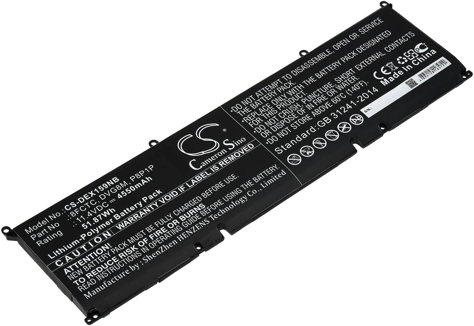 Powery Akku passend für Laptop Dell XPS 15 9500 R1505S, XPS 15 9500 R1845S, Typ DVG8M u.a., 11,4V, Li-Ion