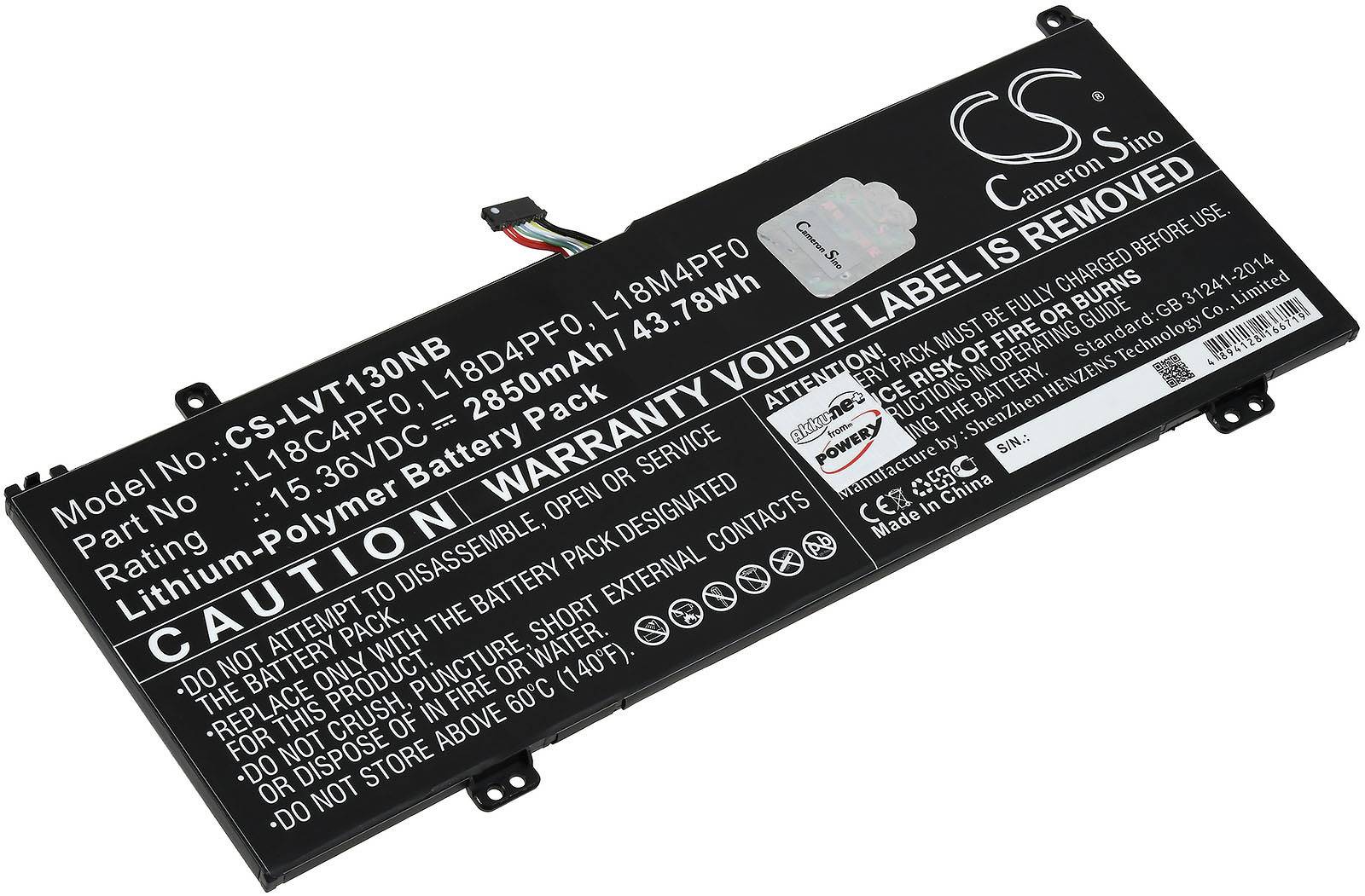 Powery Akku passend für Laptop Lenovo ThinkBook 13s-20R90074MB, 14s-20RS0026AU, Typ L18M4PF0 u.a., 15,36V, Li-Polymer