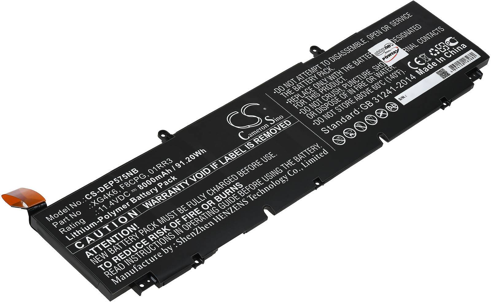 Powery Akku für Laptop Dell XPS 17 9700 i5-10300H, 11,4V, Li-Ion