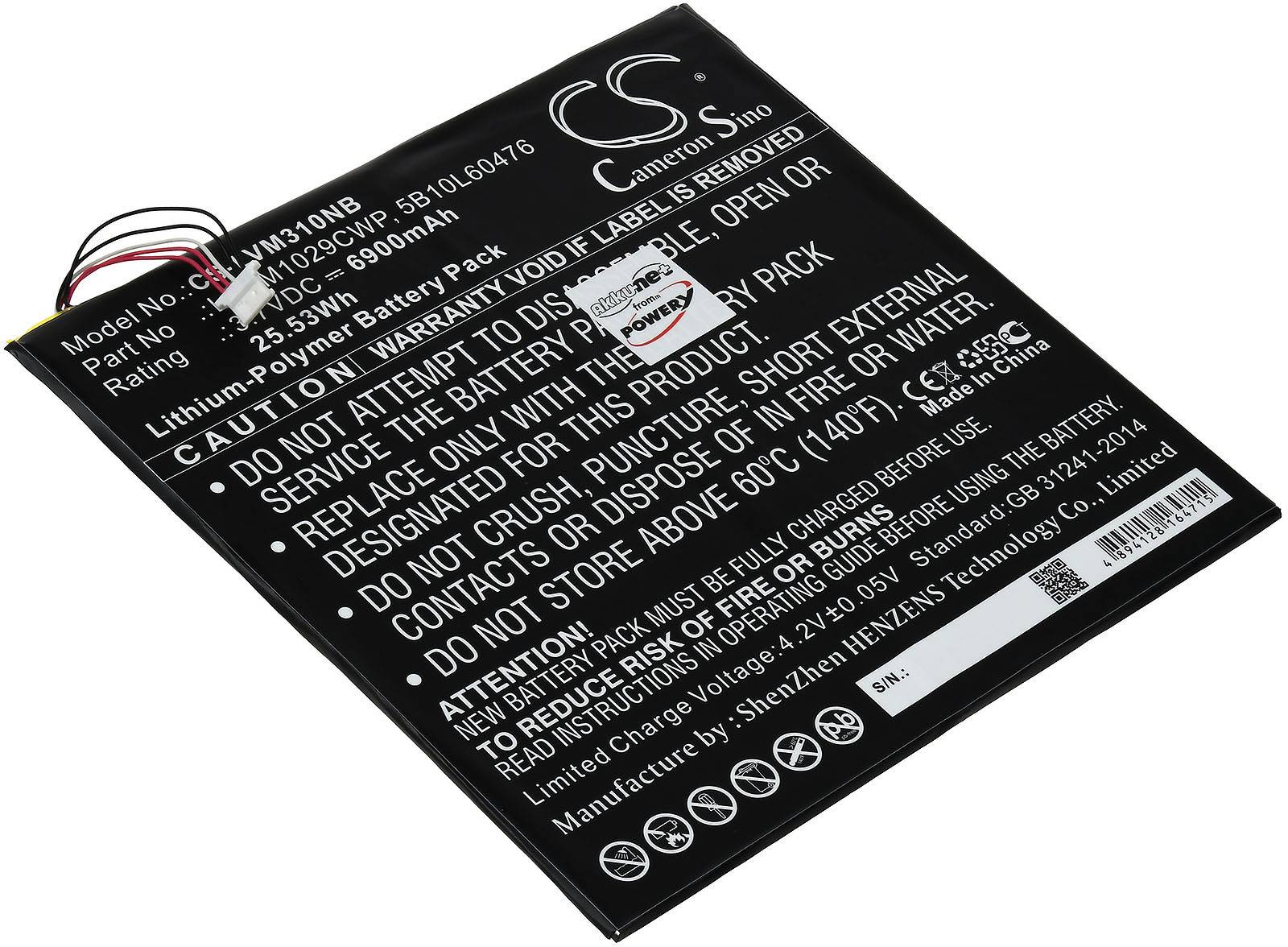 Powery Akku passend für Laptop Lenovo Miix 310-10ICR, Miix 300, Typ 5B10L60476, 3,7V, Li-Polymer