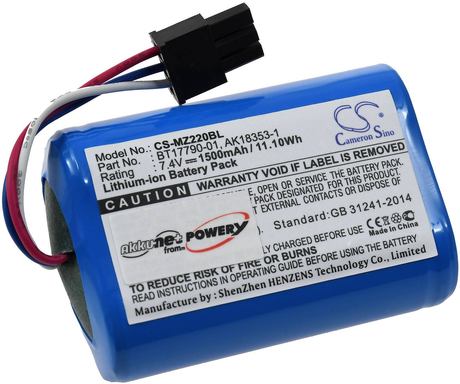 Powery Akku passend für mobilen Drucker Zebra MZ220, MZ320, Typ M3I-0UB00000-03 u.a., 7,4V, Li-Ion
